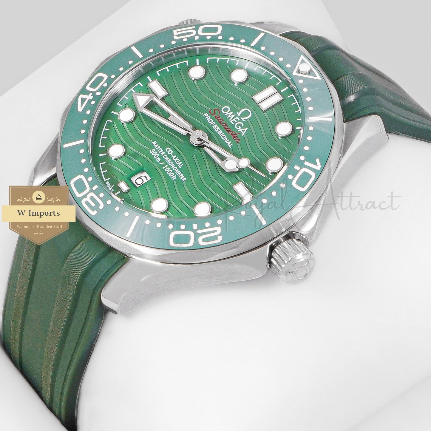 LATEST COLLECTION 300M SILVER CASE WITH GREEN DIAL & BEZEL WITH WITH RUBBER STRAP AUTOMATIC WATCH