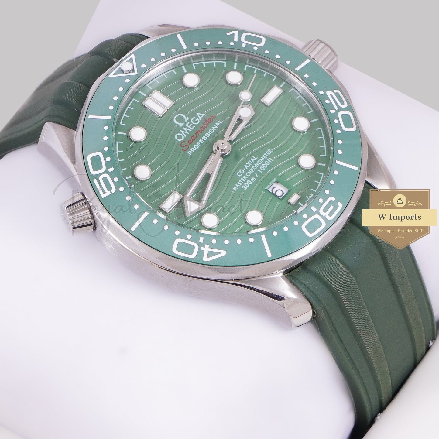 LATEST COLLECTION 300M SILVER CASE WITH GREEN DIAL & BEZEL WITH WITH RUBBER STRAP AUTOMATIC WATCH