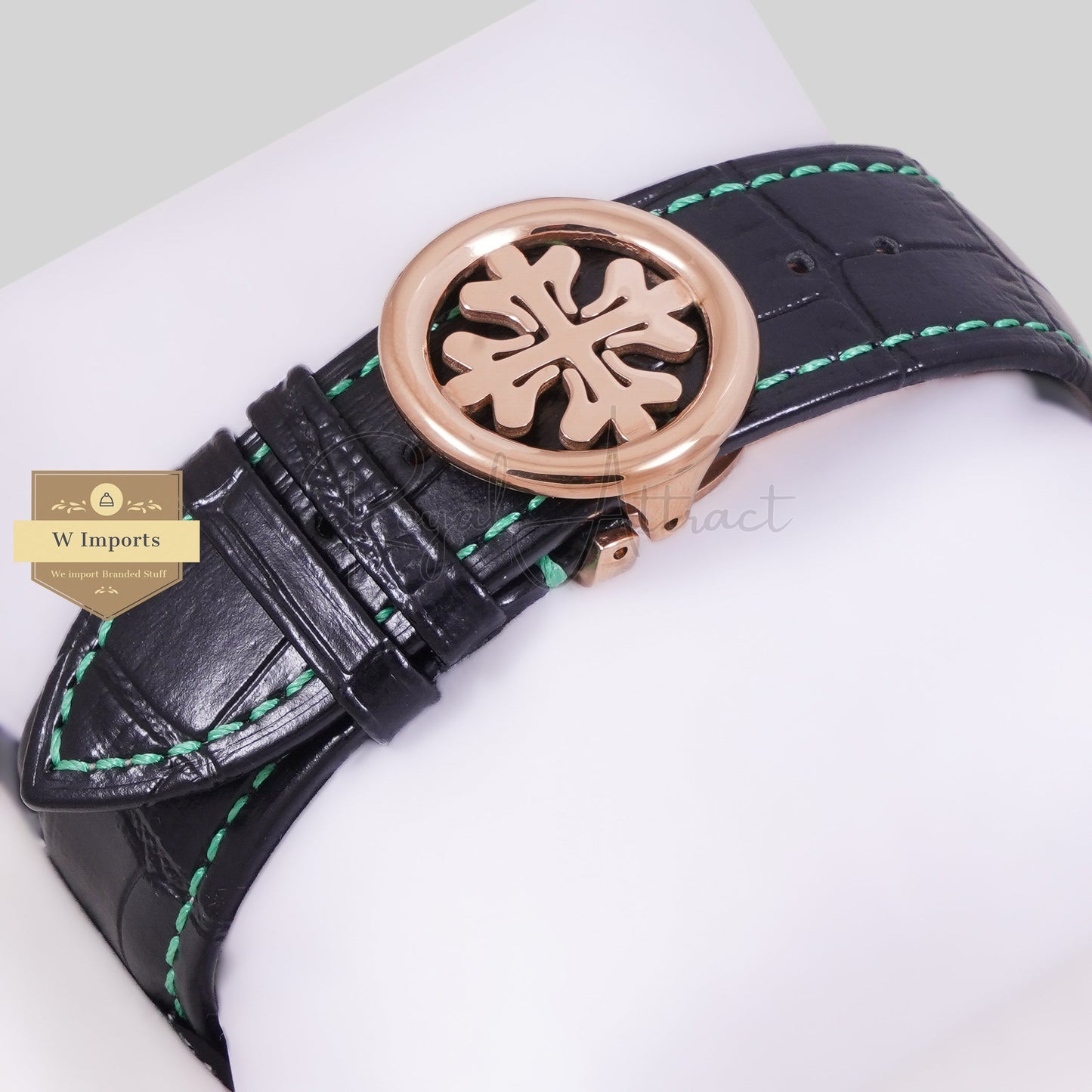 LATEST COLLECTION CHRONOGRAPH ROSE GOLD CASE WITH SEA GREEN DIAL & BLACK LEATHER STRAP