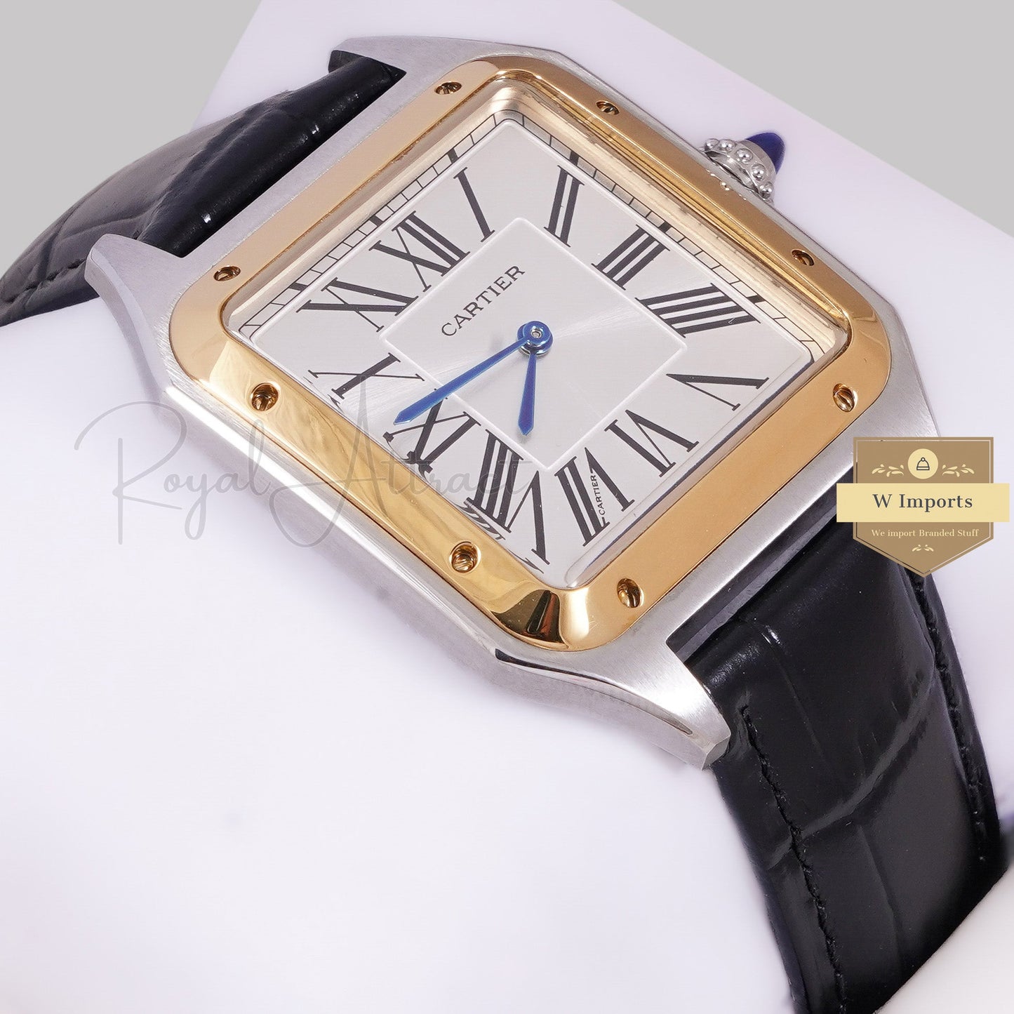 Latest Collection Silver Case With Yellow Gold Bezel & Black Leather Strap