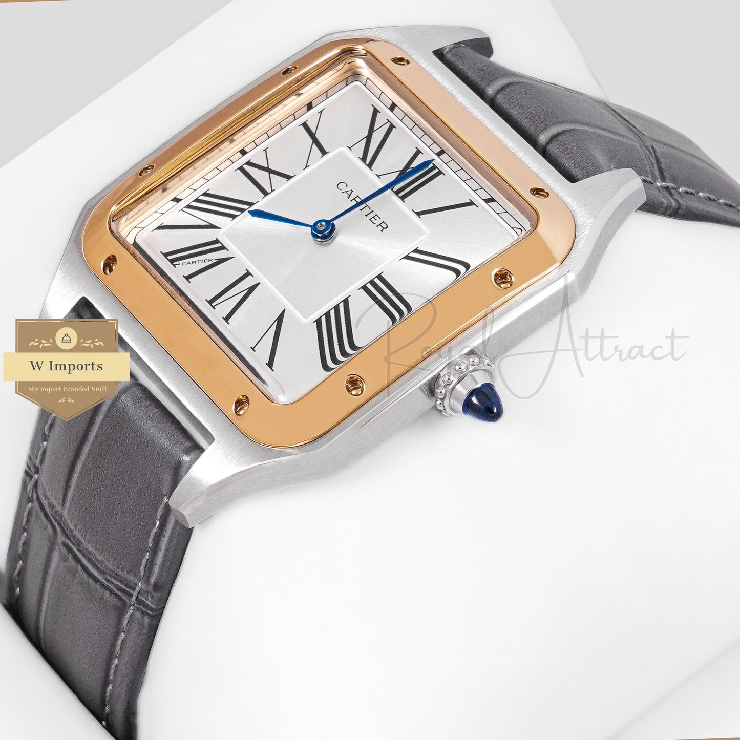 LATEST COLLECTION SILVER CASE WITH DIAL GOLD BEZEL AND LEATHER STRAP