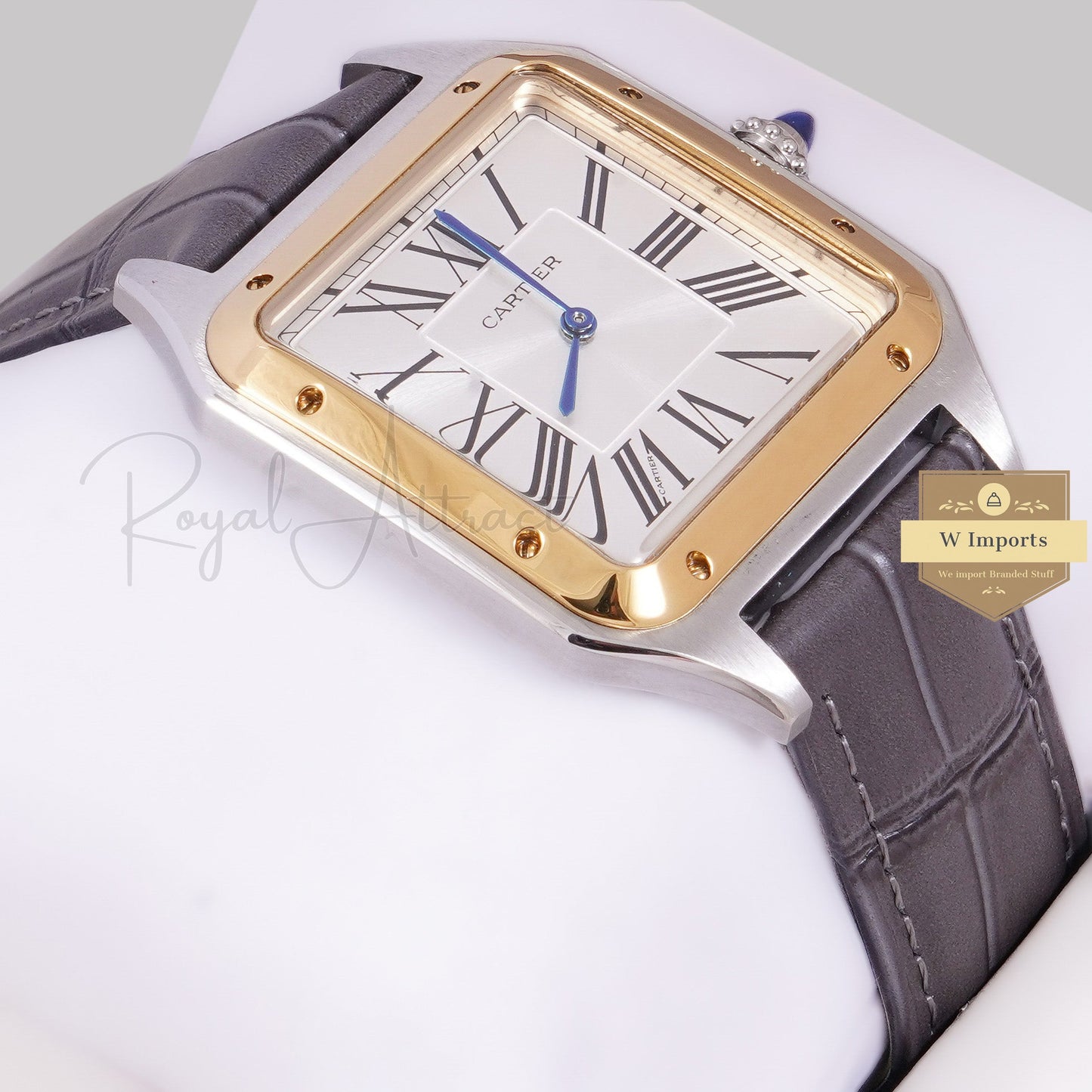 LATEST COLLECTION SILVER CASE WITH DIAL GOLD BEZEL AND LEATHER STRAP