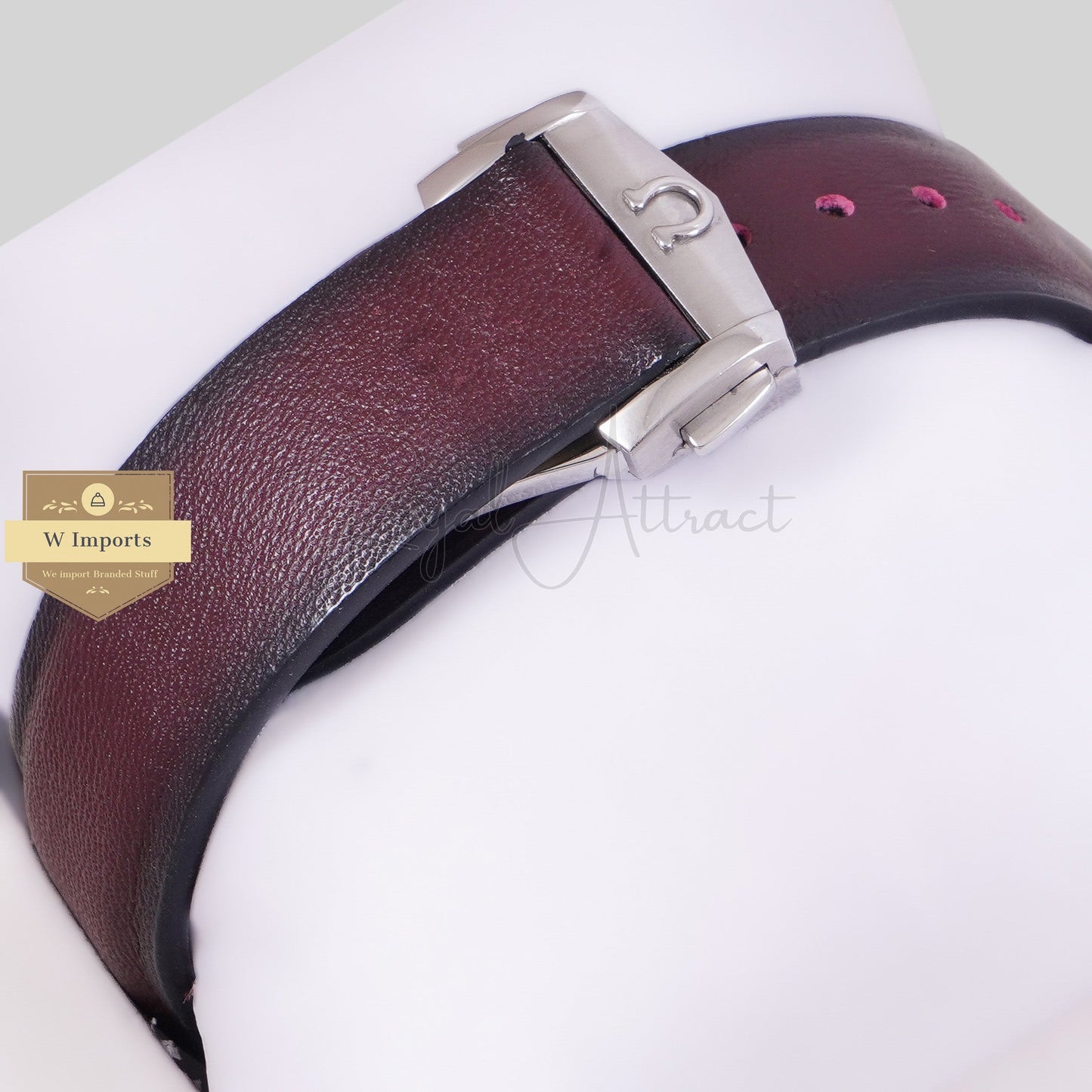 LATEST COLLECTION CHRONOGRAPH SILVER CASE WITH MAROON DIAL AND LEATHER STRAP WATCH
