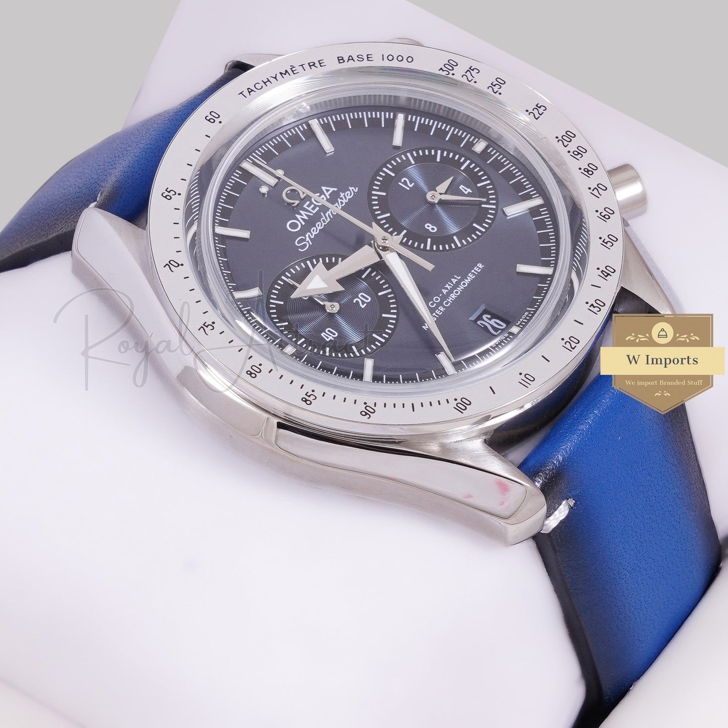 LATEST COLLECTION CHRONOGRAPH SILVER CASE WITH BLUE DIAL AND LEATHER STRAP WATCH