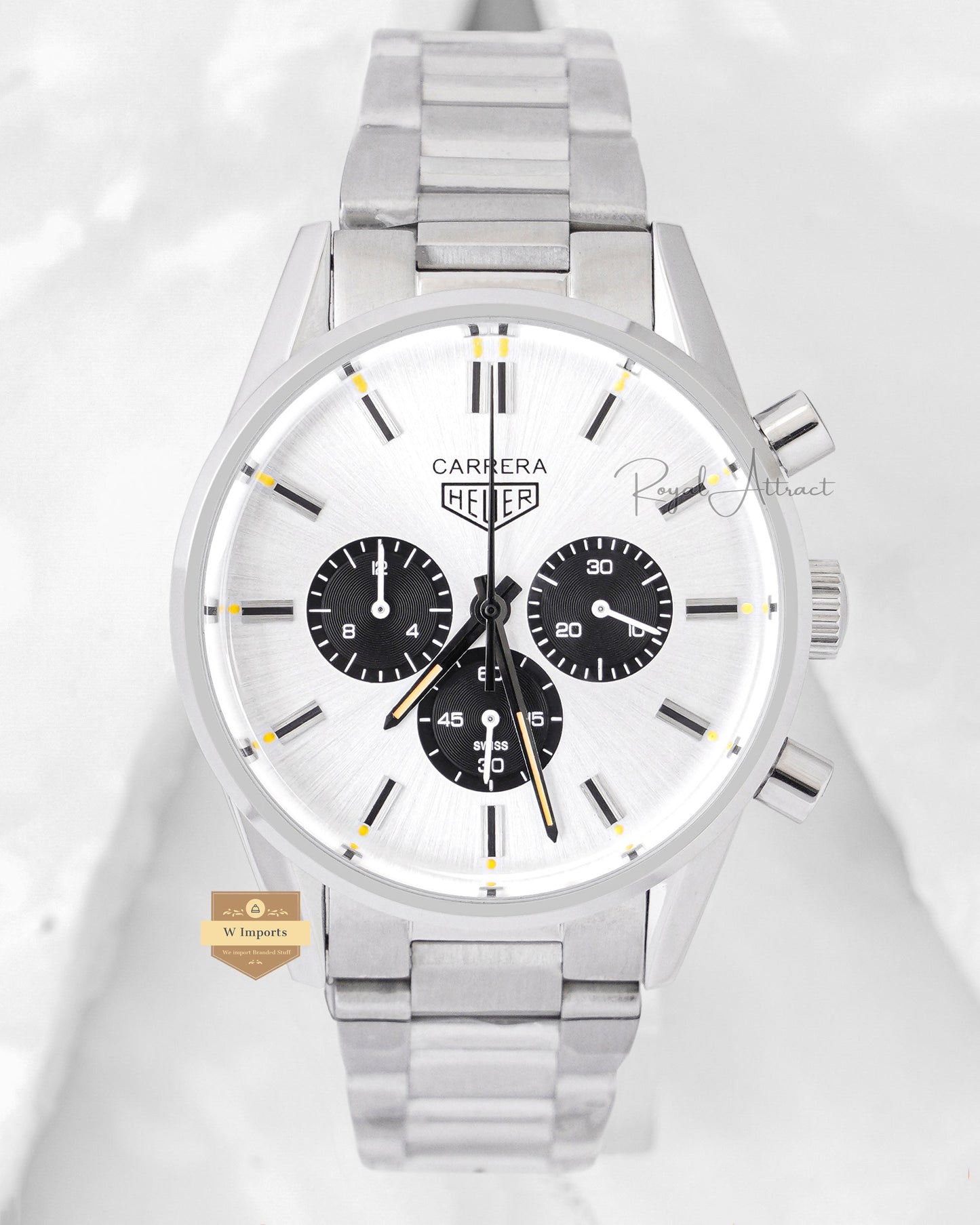 Latest Collection Chronograph Silver With White Dial Chain Watch