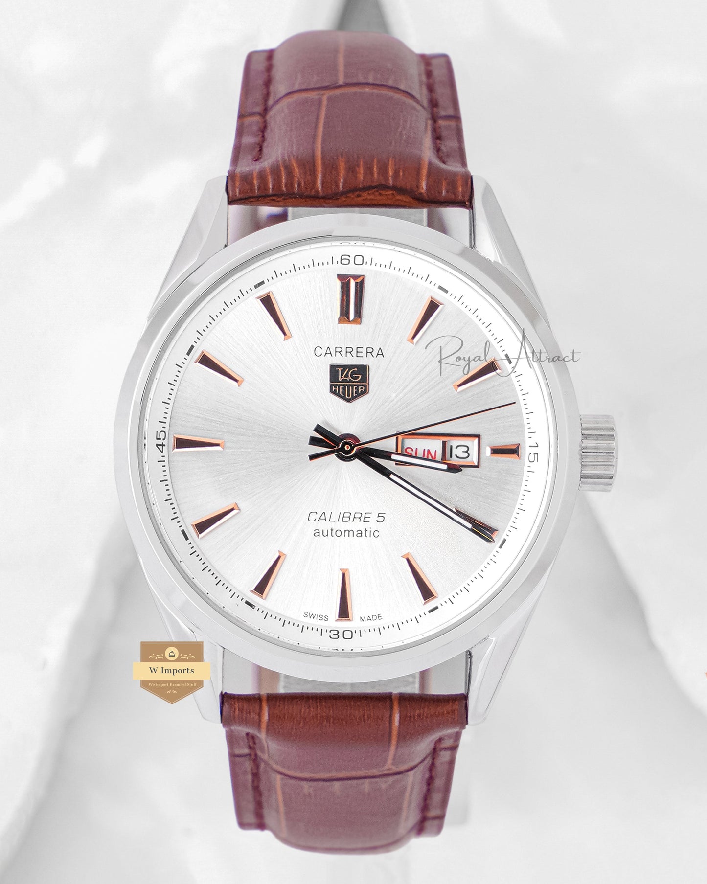 Latest Collection Silver Case With Dial Leather Strap Automatic Watch For Men