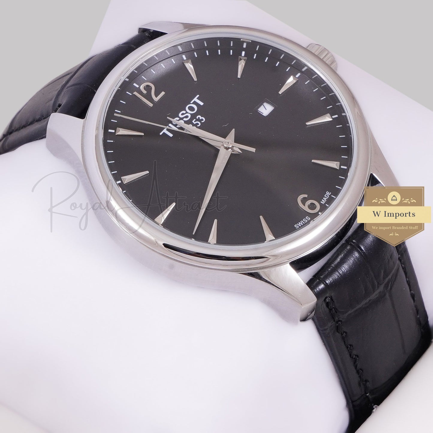 LATEST COLLECTION SILVER CASE WITH BLACK DIAL & LEATHER STRAP