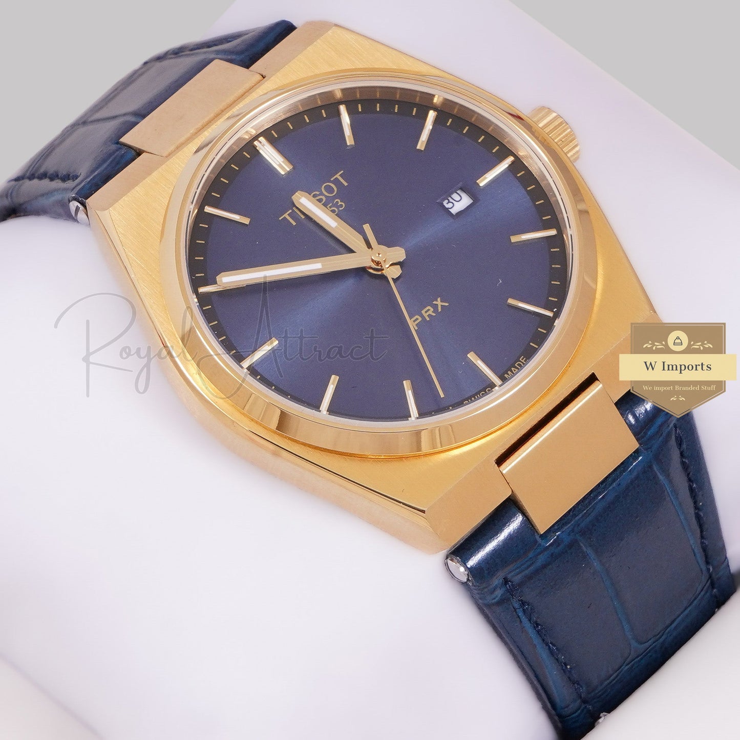 LATEST COLLECTION PRX YELLOW GOLD CASE WITH BLUE DIAL & LEATHER STRAP