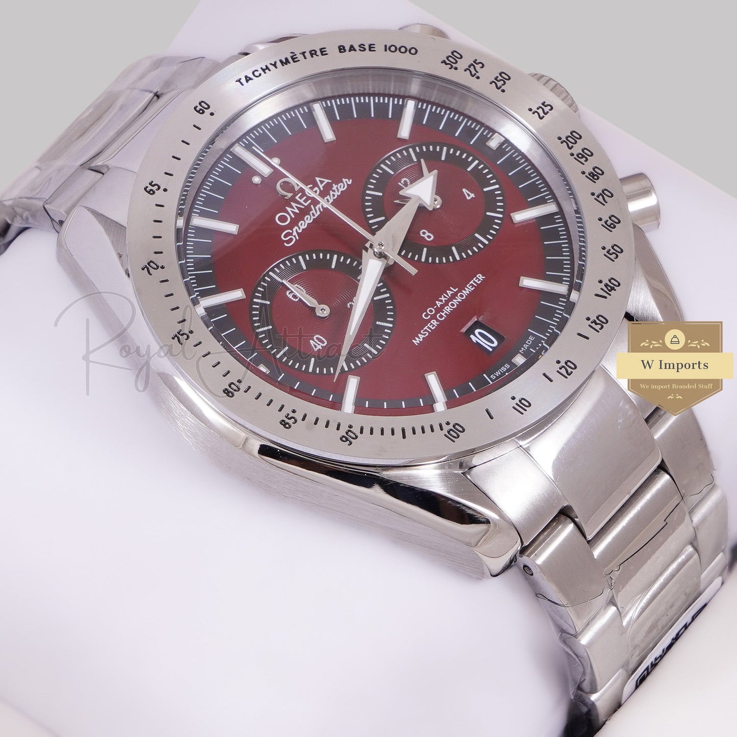 LATEST COLLECTION CHRONOGRAPH SILVER WITH MAROON DIAL CHAIN WATCH