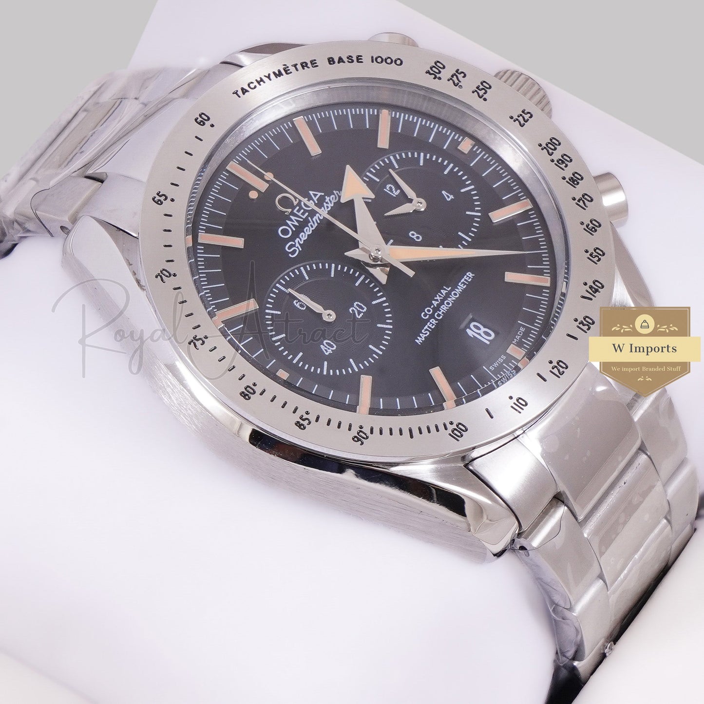 LATEST COLLECTION CHRONOGRAPH SILVER WITH BLACK DIAL CHAIN WATCH