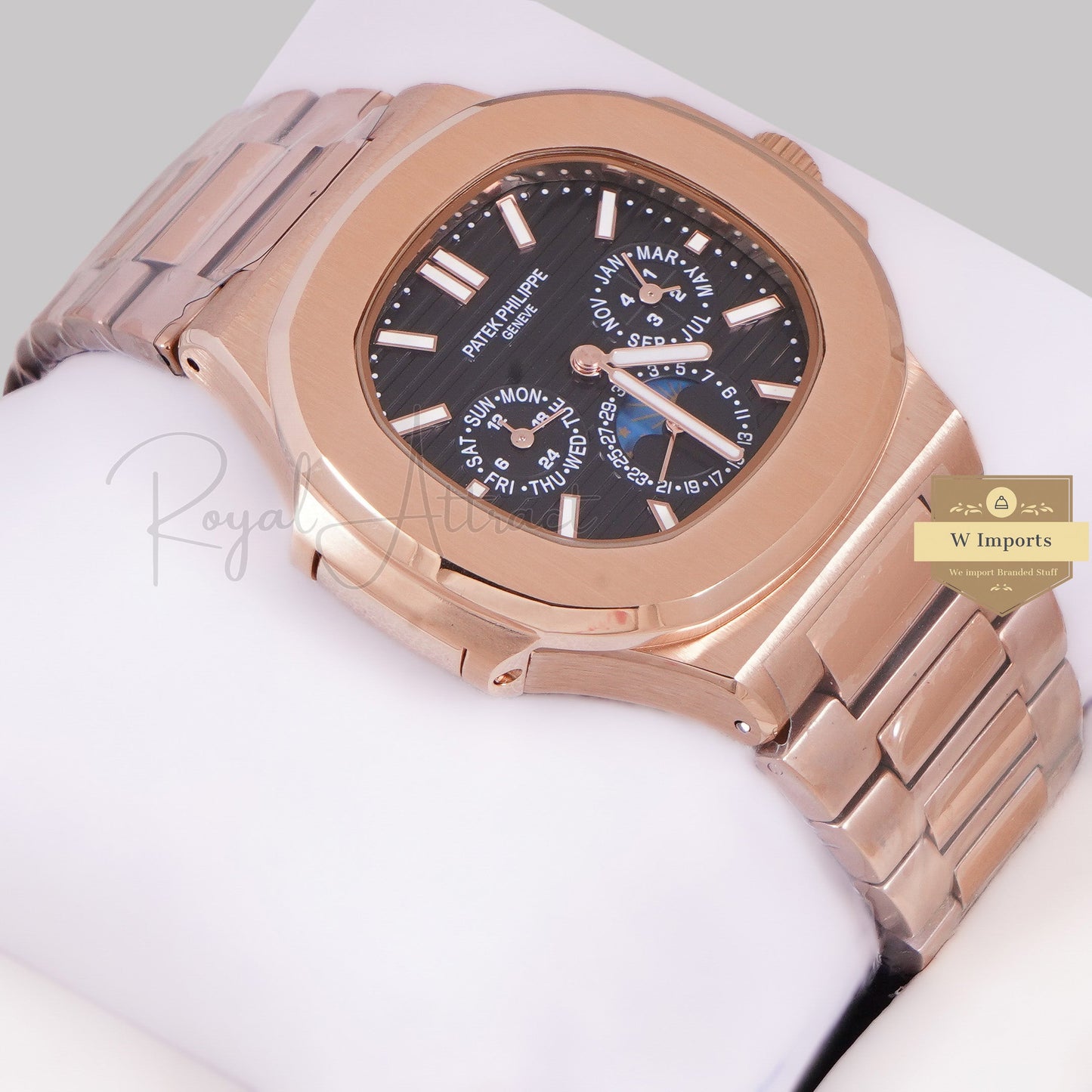 LATEST COLLECTION MOON PHASE CHRONOGRAPH ROSE GOLD CASE WITH BLACK DIAL AUTOMATIC WATCH