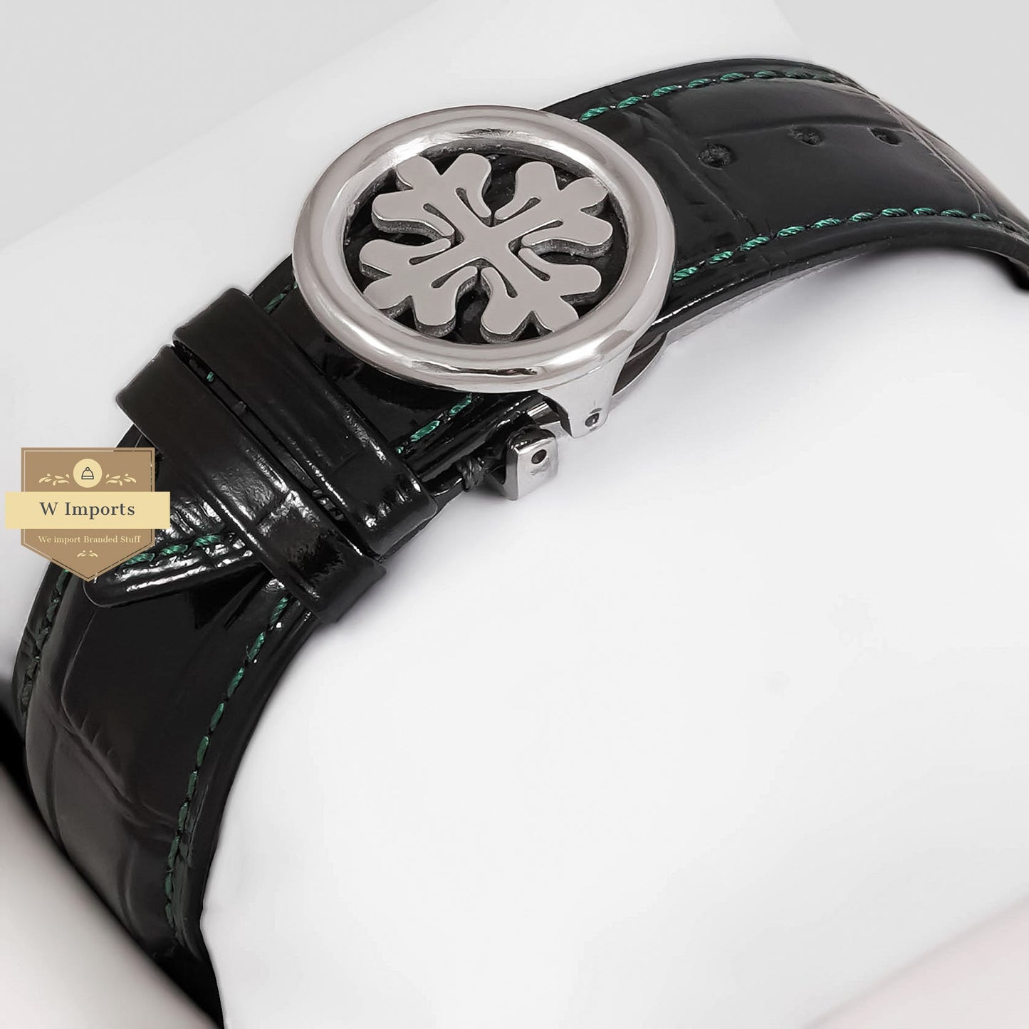 LATEST COLLECTION CHRONOGRAPH SILVER CASE WITH SEA GREEN DIAL & BLACK LEATHER STRAP