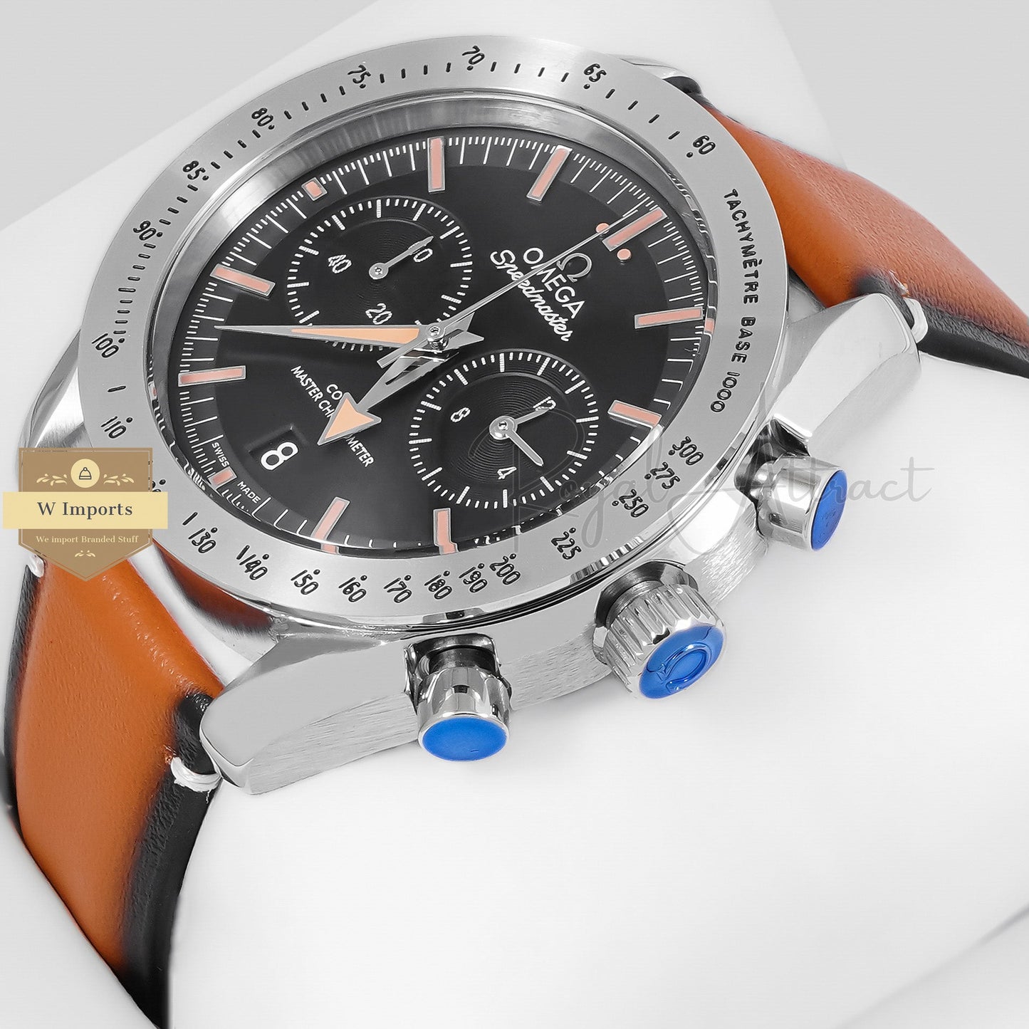 LATEST COLLECTION CHRONOGRAPH SILVER CASE WITH BLACK DIAL AND LEATHER STRAP WATCH