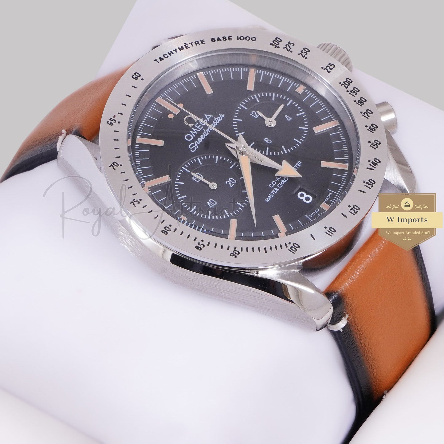 LATEST COLLECTION CHRONOGRAPH SILVER CASE WITH BLACK DIAL AND LEATHER STRAP WATCH