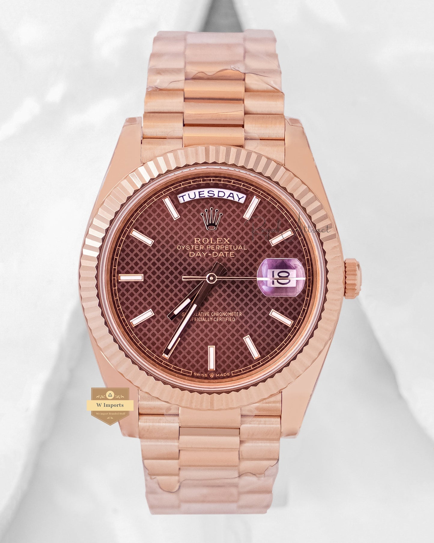 LATEST COLLECTION 40 ROSE GOLD WITH BROWN DIAL AUTOMATIC WATCH OZ MADE