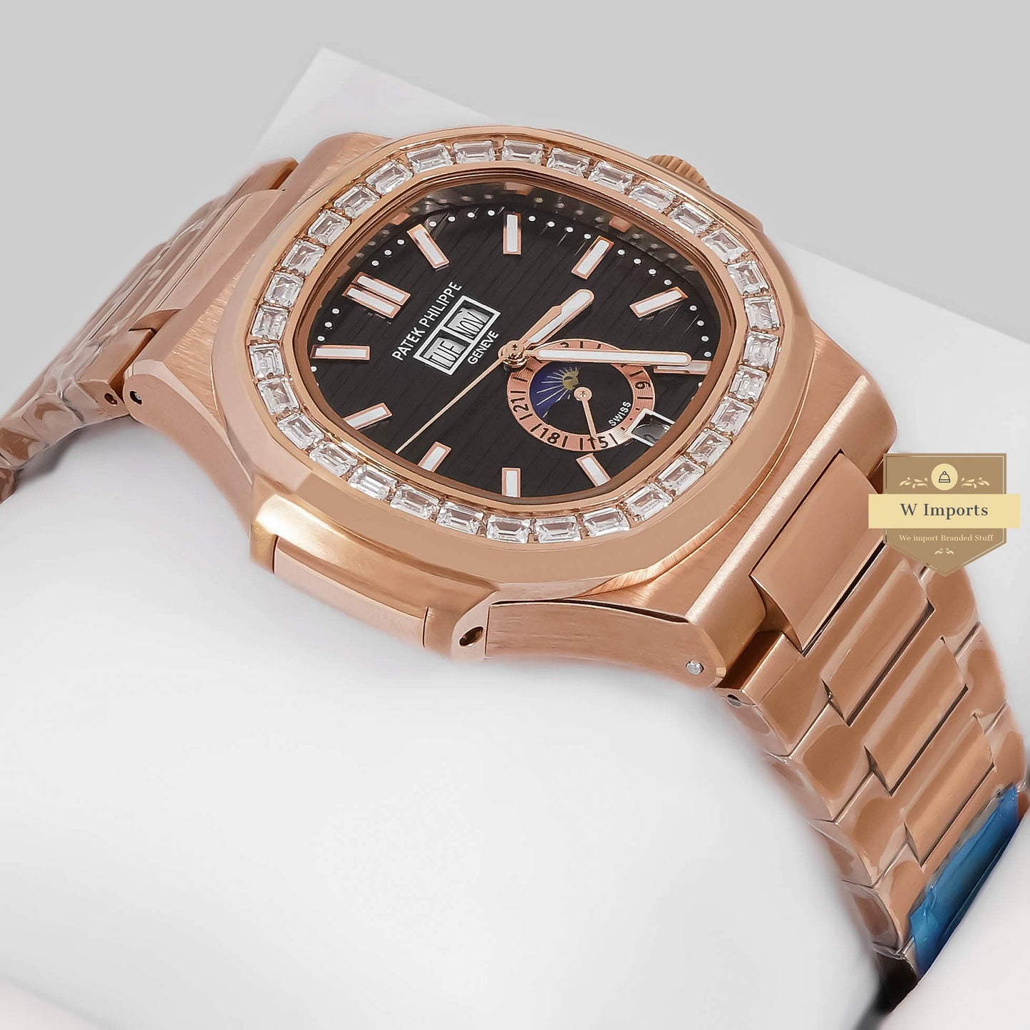 LATEST COLLECTION ANNUAL CALENDAR MOON PHASE ROSE GOLD WITH BLACK DIAL AUTOMATIC WATCH