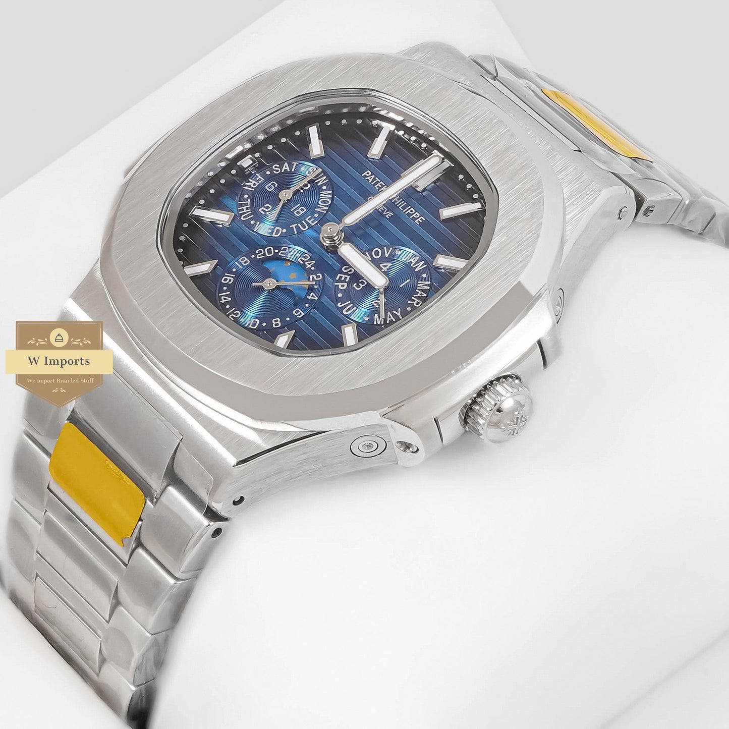 LATEST COLLECTION MOON PHASE CHRONOGRAPH SILVER CASE WITH BLUE DIAL AUTOMATIC WATCH