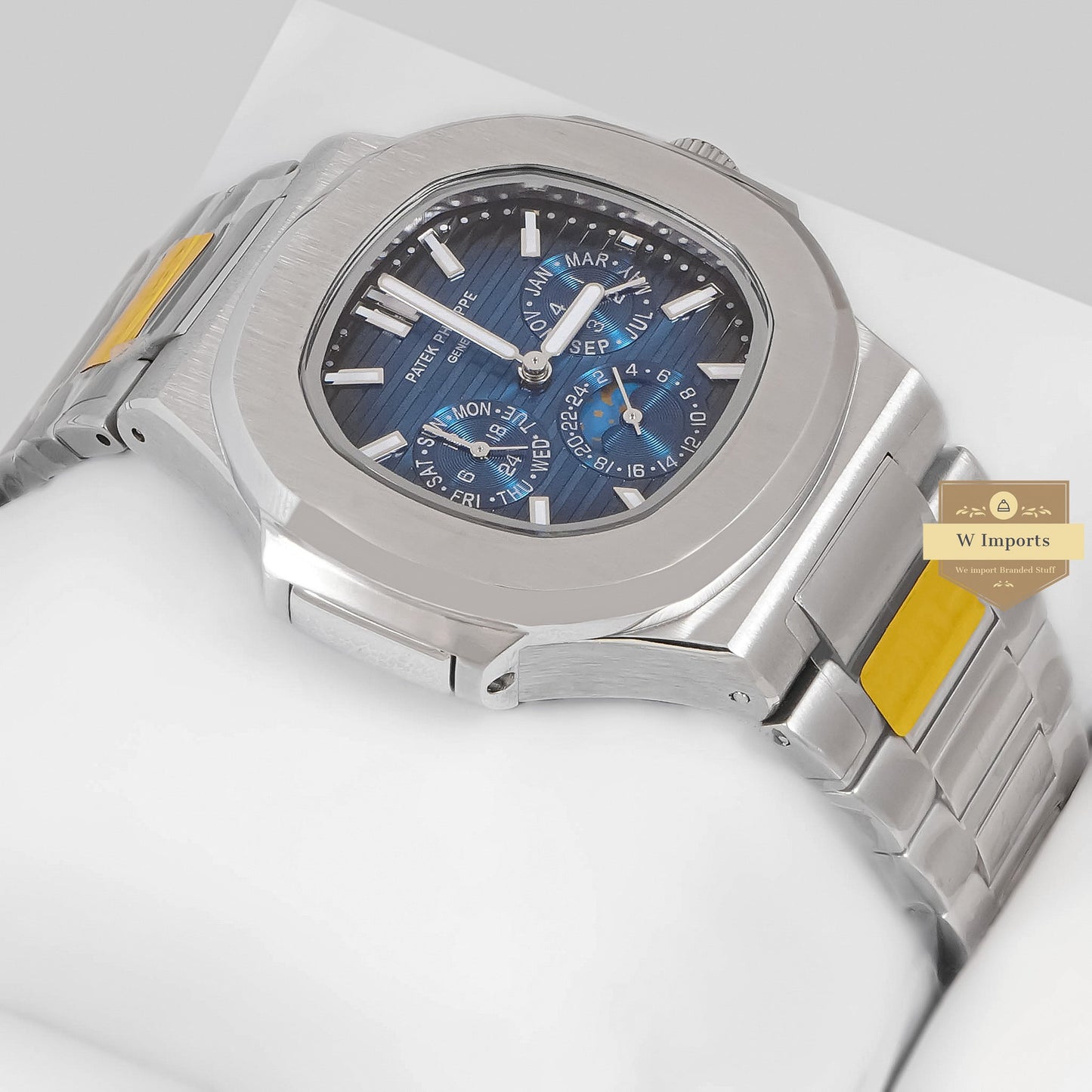LATEST COLLECTION MOON PHASE CHRONOGRAPH SILVER CASE WITH BLUE DIAL AUTOMATIC WATCH