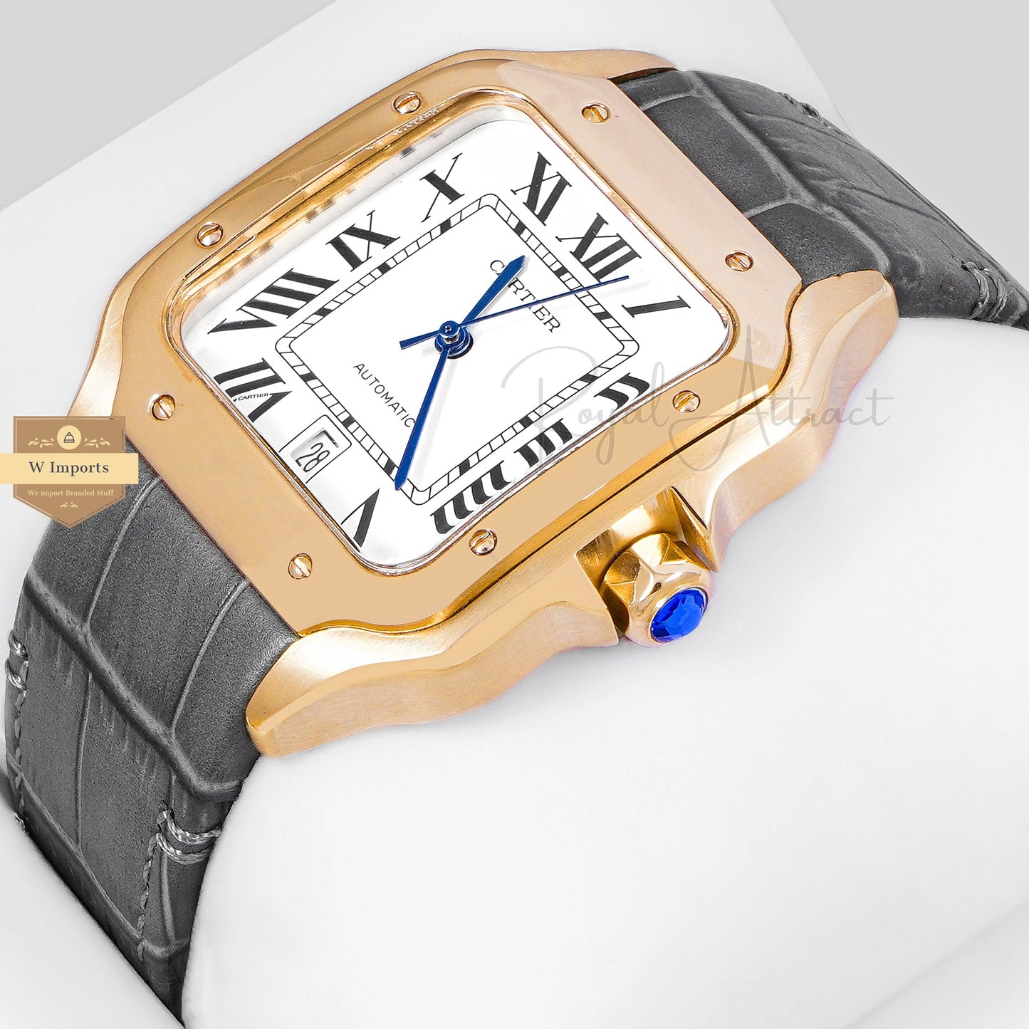 LATEST COLLECTION YELLOW GOLD CASE WITH WHITE DIAL & GREY LEATHER STRAP