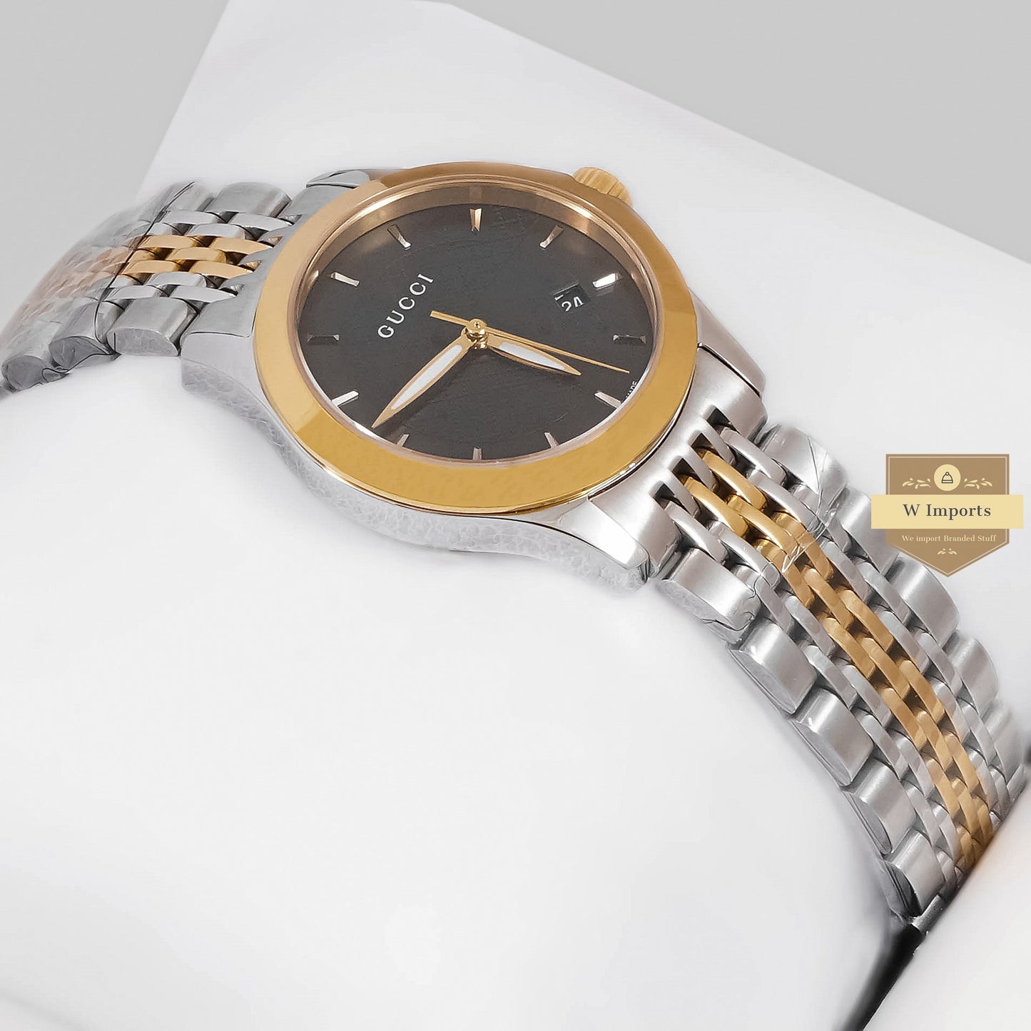 LATEST COLLECTION TWO TONE YELLOW GOLD WITH BLACK DIAL LADIES WATCH