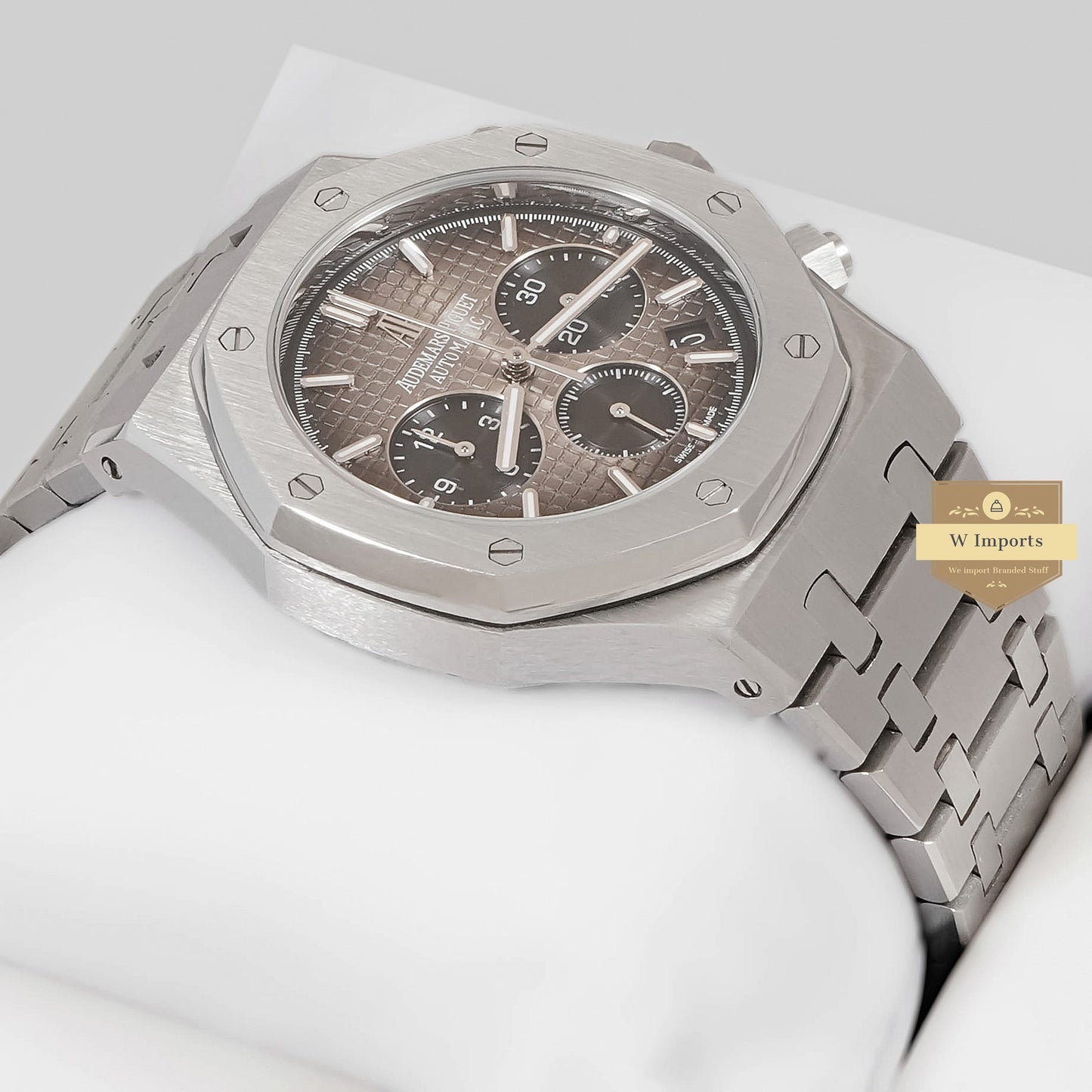 LATEST COLLECTION CHRONOGRAPH SILVER WITH LIGHT BROWN DIAL CHAIN WATCH