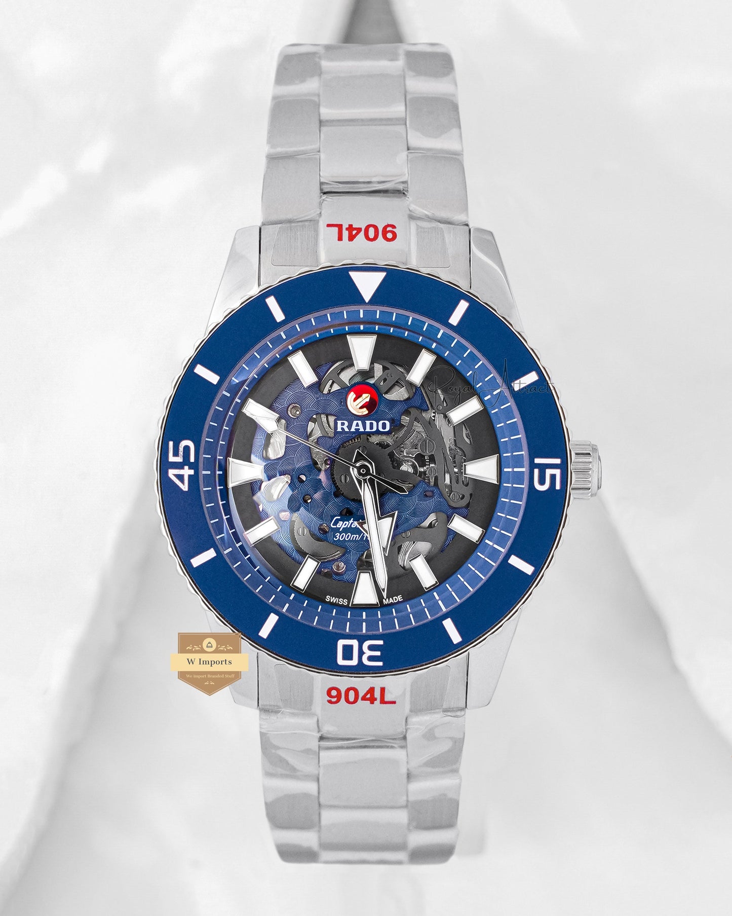 Latest Collection Skeleton Silver With Blue Dial And Bezel Chain Watch