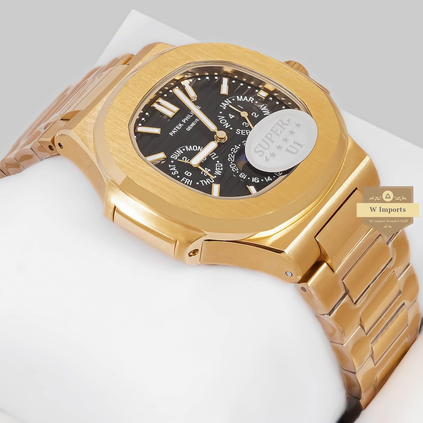 LATEST COLLECTION MOON PHASE CHRONOGRAPH YELLOW GOLD WITH BLACK DIAL AUTOMATIC WATCH