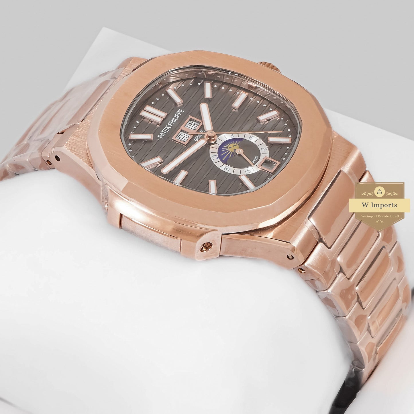 LATEST COLLECTION MOON PHASE ROSE GOLD WITH CHARCOAL GRAY DIAL AUTOMATIC WATCH