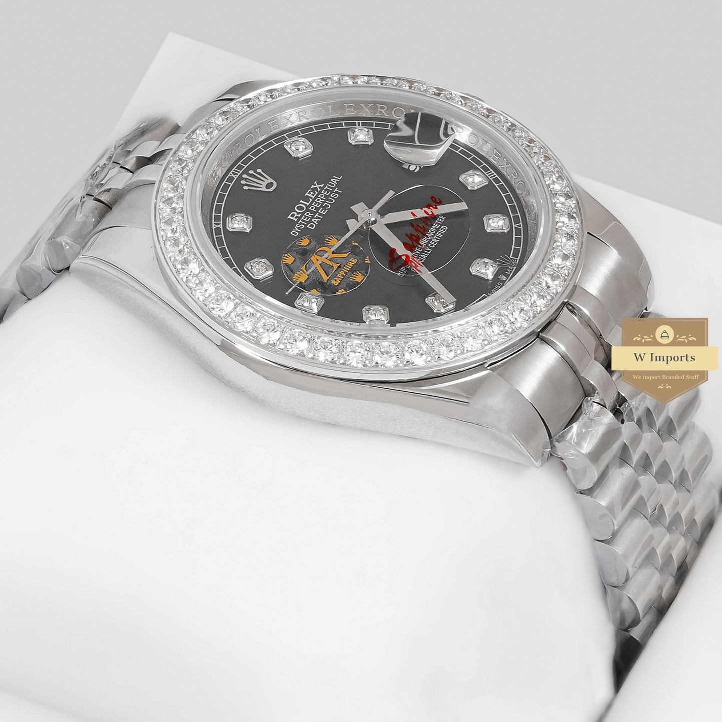 LATEST COLLECTION 41 SILVER WITH BLACK DIAL AND STONE BEZEL ZR FACTORY