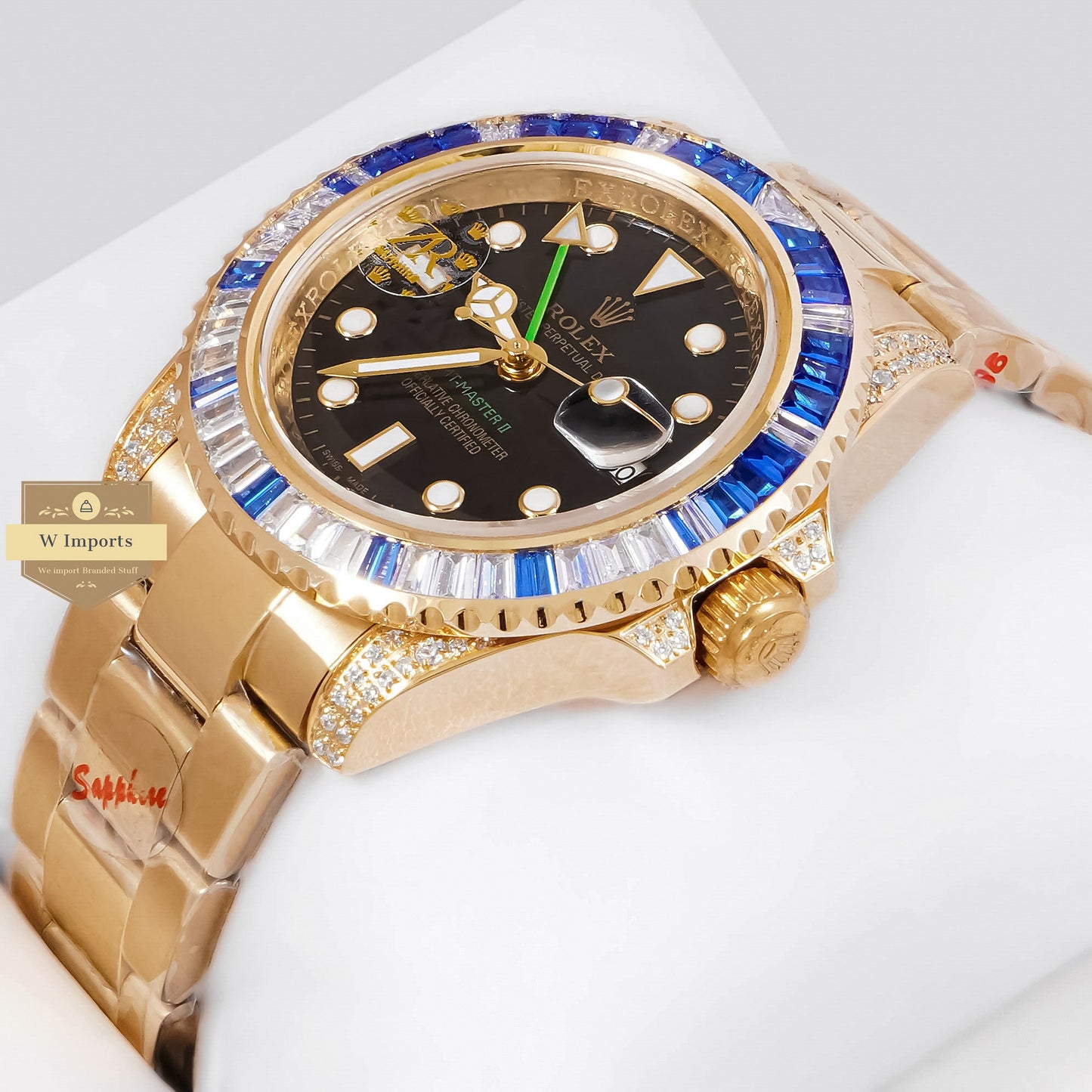 LATEST COLLECTION GMT 40 YELLOW GOLD WITH BLACK DIAL & BLUE STONE BEZEL ZR FACTORY