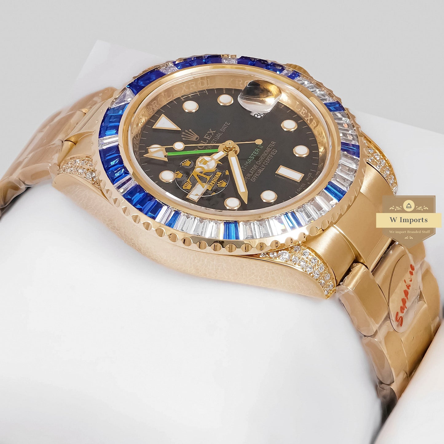 LATEST COLLECTION GMT 40 YELLOW GOLD WITH BLACK DIAL & BLUE STONE BEZEL ZR FACTORY