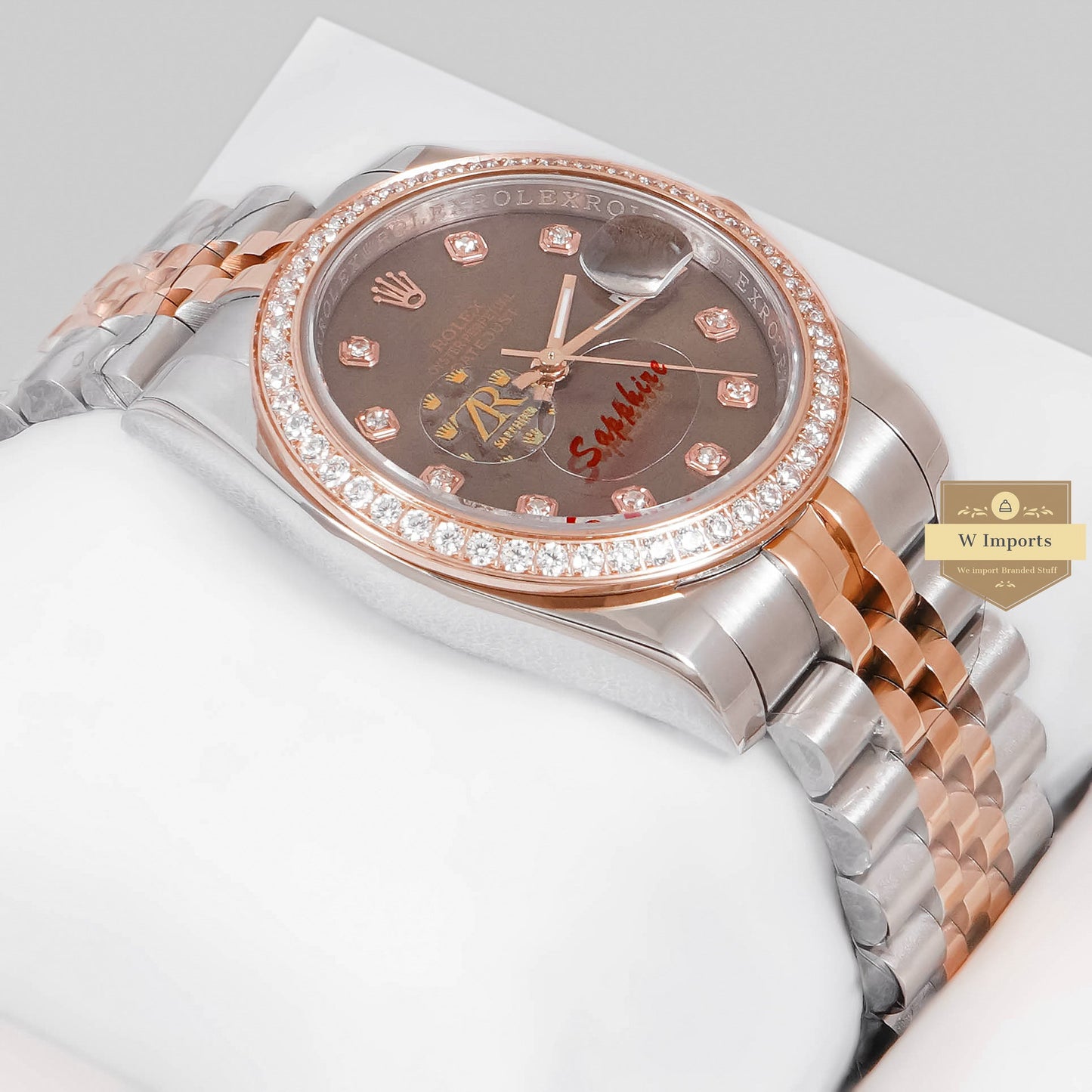 LATEST COLLECTION 36 TWO TONE ROSE GOLD WITH BROWN DIAL STONE BEZEL & FIGURE AUTOMATIC WATCH ZR FACTORY