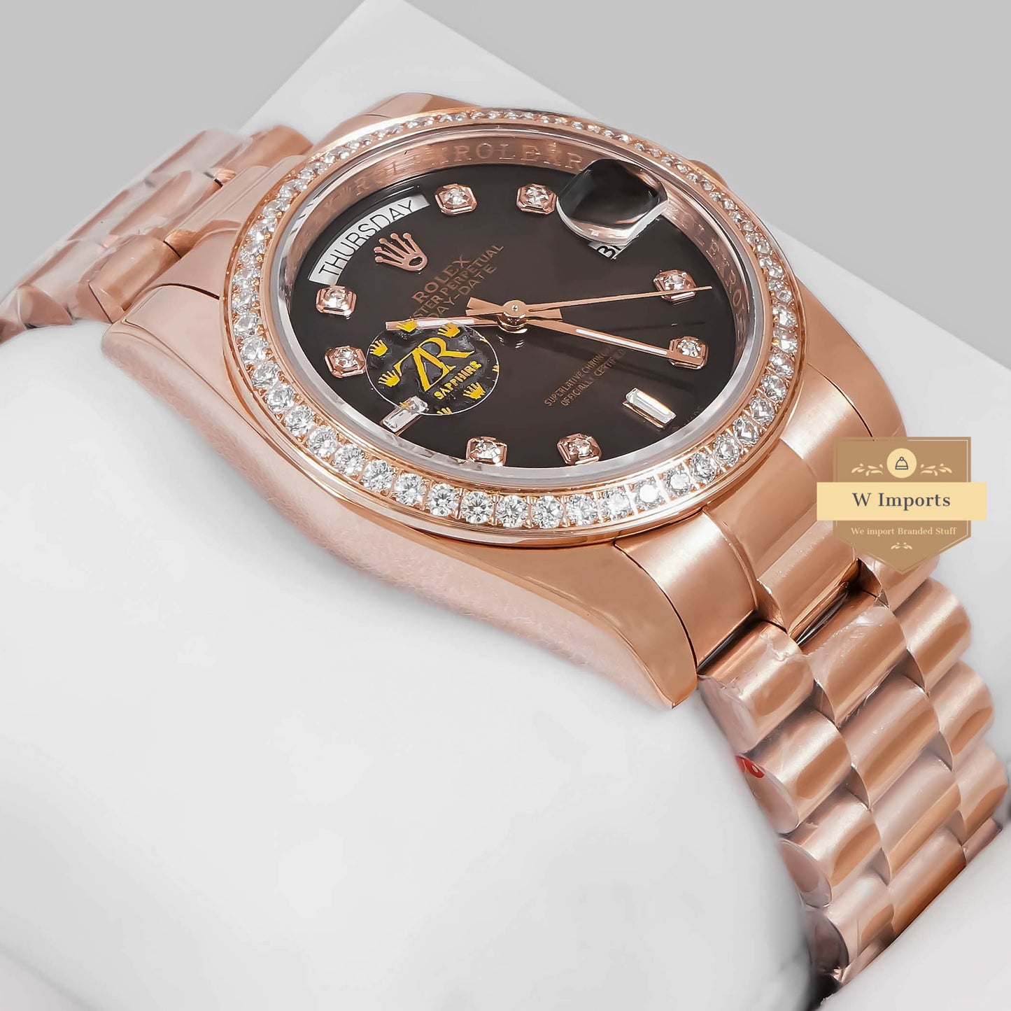 Latest Collection 36 Rose Gold With Brown Dial Stone Index & Bezel ZR Factory