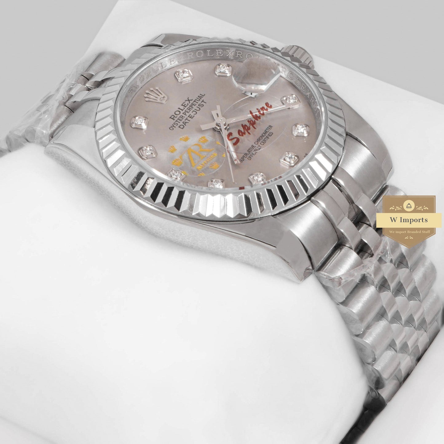 LATEST COLLECTION 36 SILVER WITH GRAY DIAL STONE INDEX ZR FACTORY