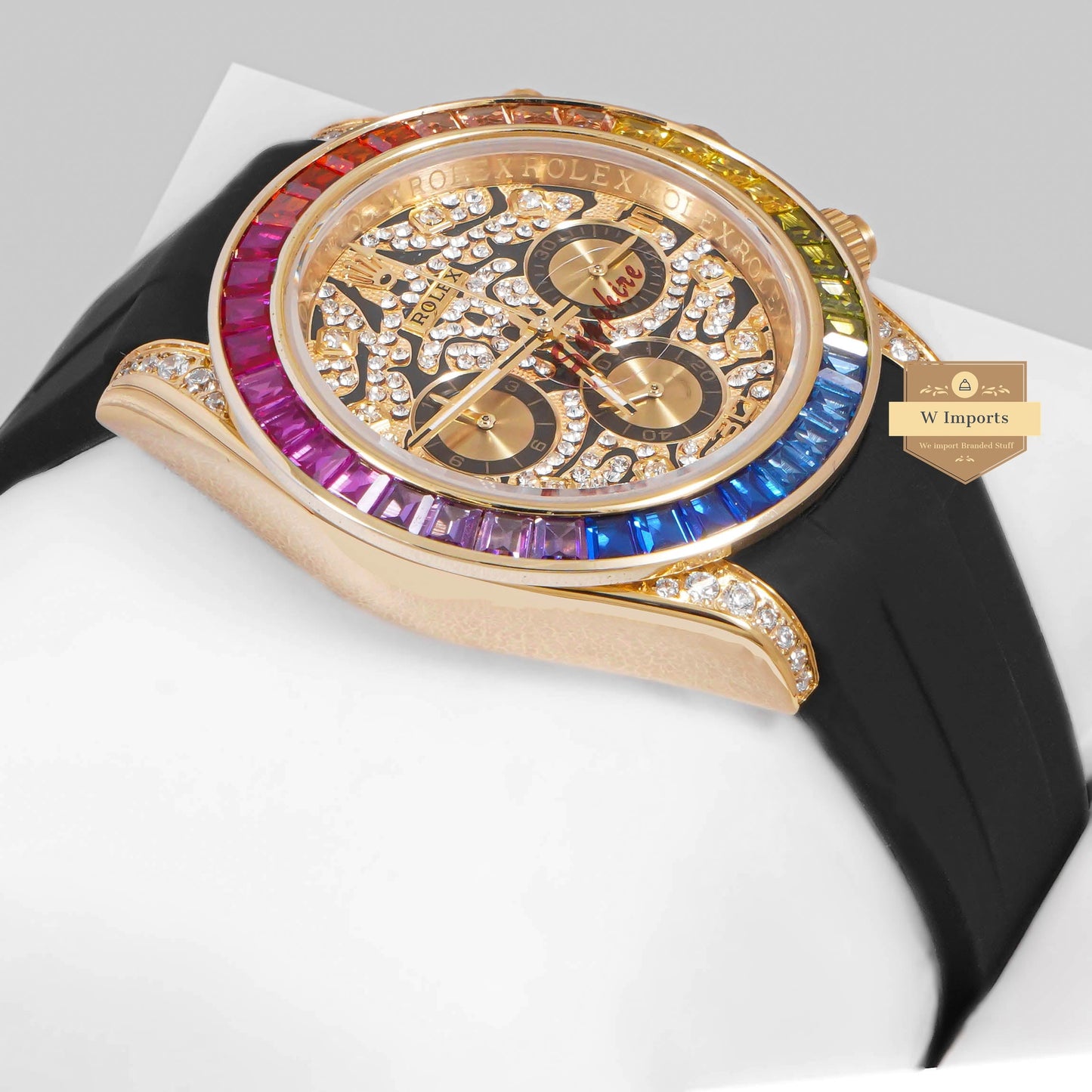 LATEST COLLECTION CHRONOGRAPH 40 YELLOW GOLD CASE WITH RAINBOW STONE BEZEL & DIAL ZR FACTORY