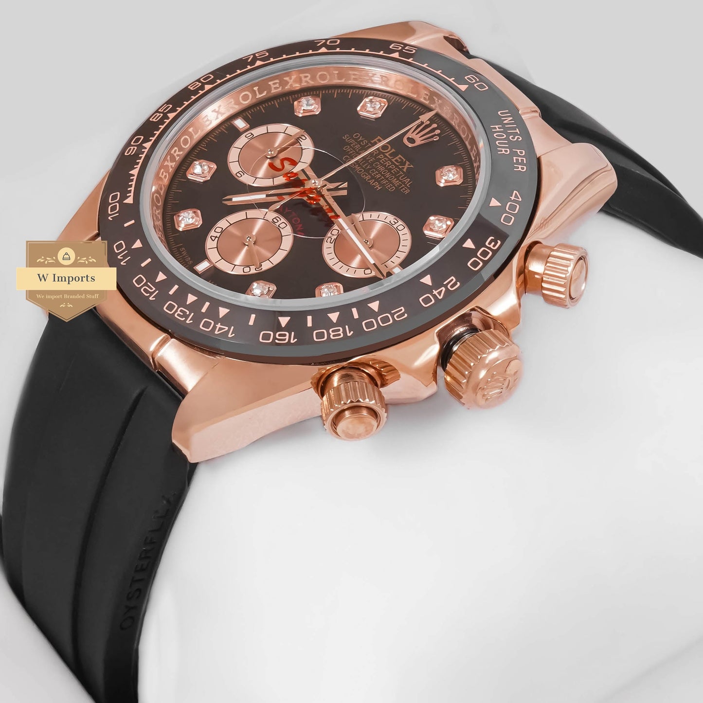 LATEST COLLECTION CHRONOGRAPH 40 ROSE GOLD CASE WITH BLACK DIAL & RUBBER STRAP ZR FACTORY