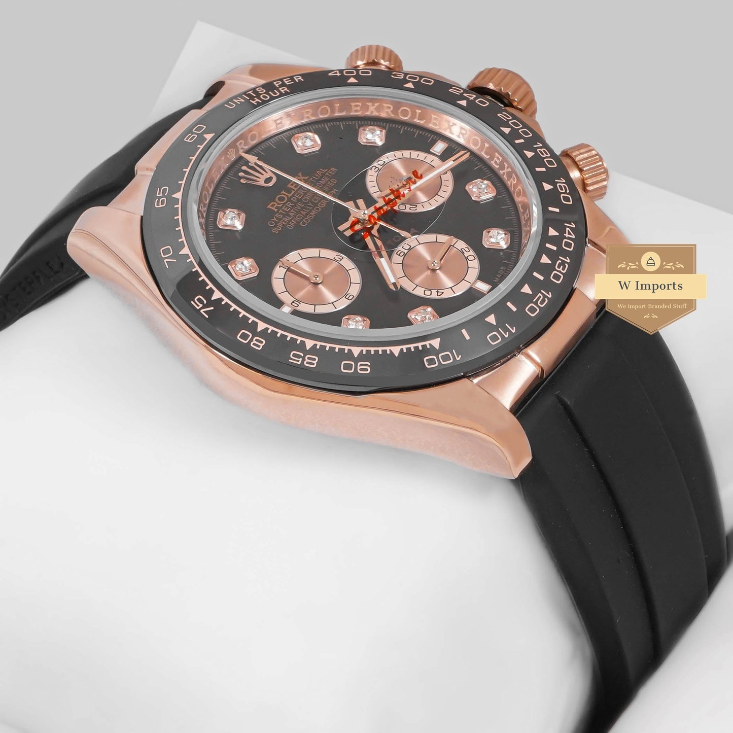 LATEST COLLECTION CHRONOGRAPH 40 ROSE GOLD CASE WITH BLACK DIAL & RUBBER STRAP ZR FACTORY