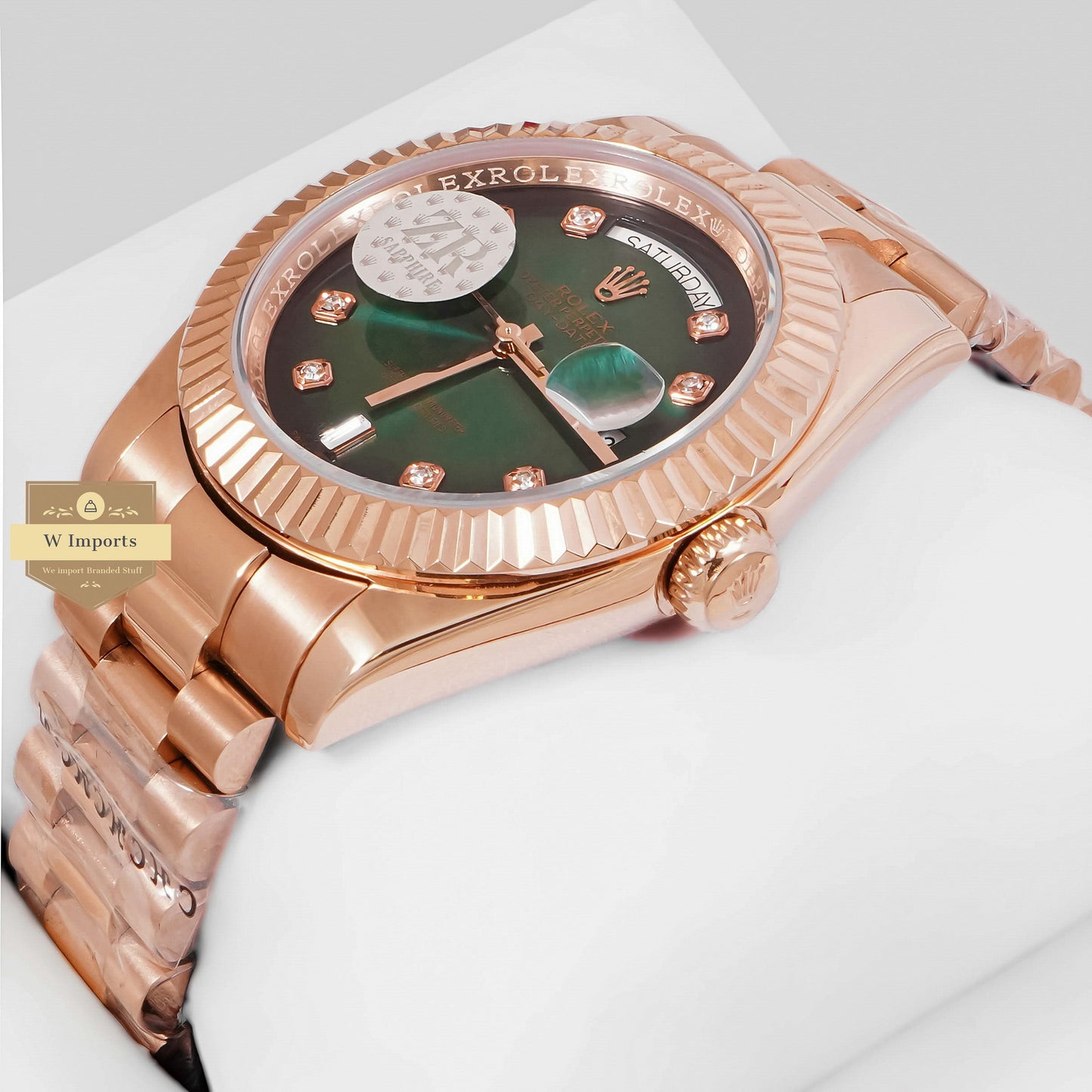 LATEST COLLECTION 40 ROSE GOLD WITH GREEN DIAL STONE FIGURE ZR FACTORY