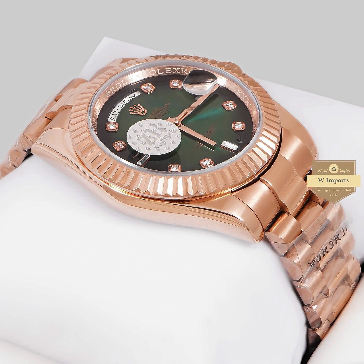 LATEST COLLECTION 40 ROSE GOLD WITH GREEN DIAL STONE FIGURE ZR FACTORY