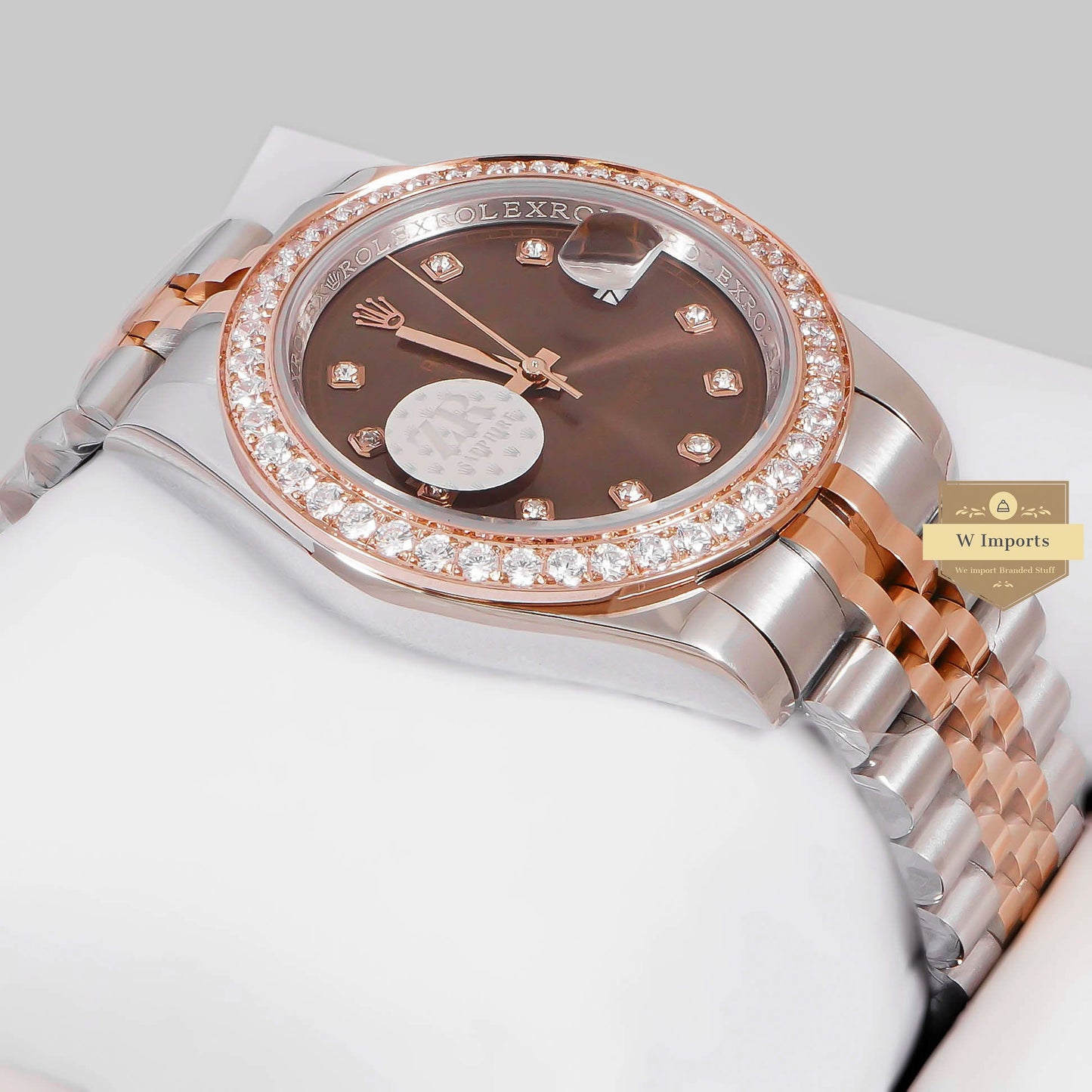 LATEST COLLECTION 41 TWO TONE ROSE GOLD WITH BROWN DIAL STONE BEZEL ZR FACTORY