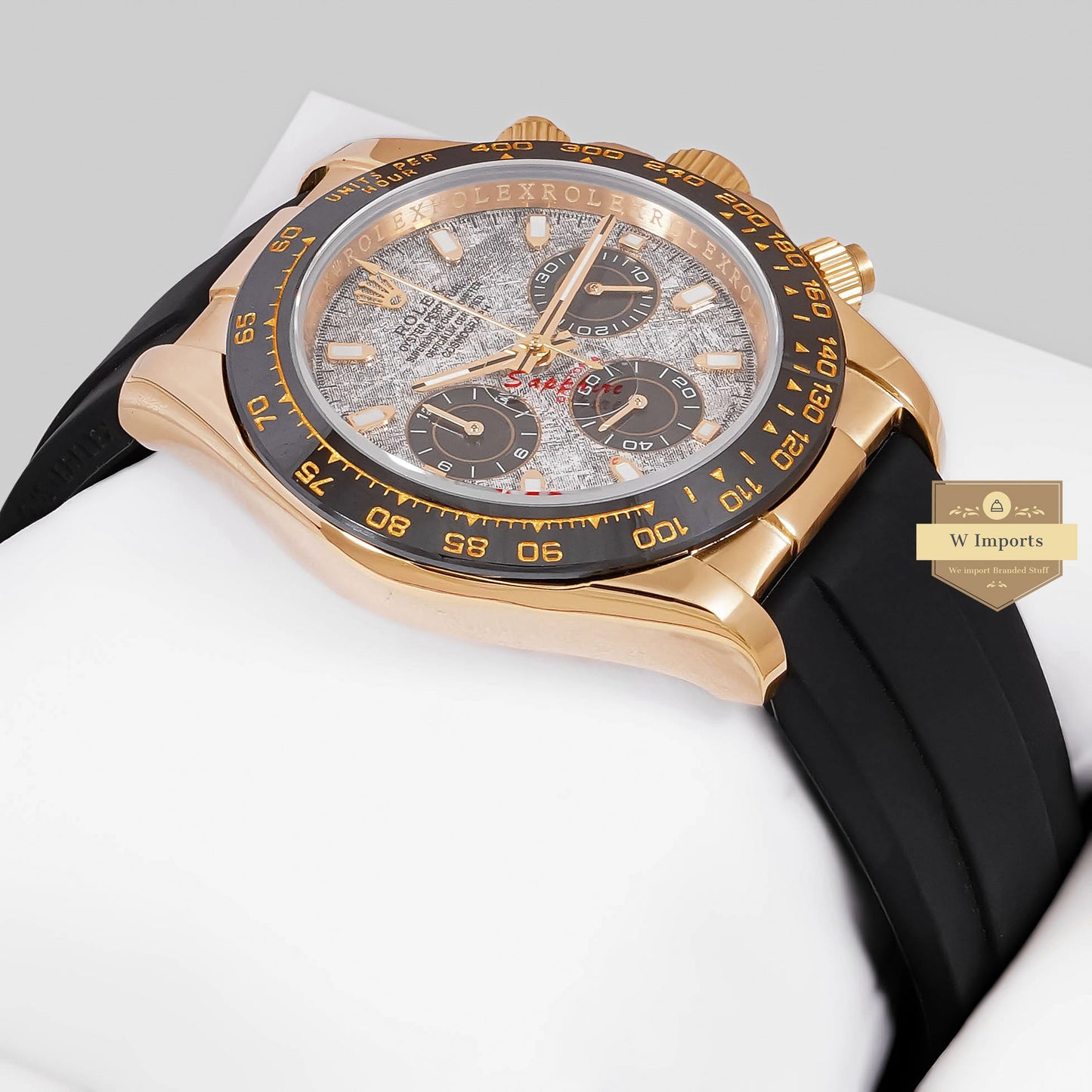 LATEST COLLECTION CHRONOGRAPH 40 YELLOW GOLD CASE WITH GRAY MARBLE DIAL & BLACK RUBBER STRAP ZR FACTORY