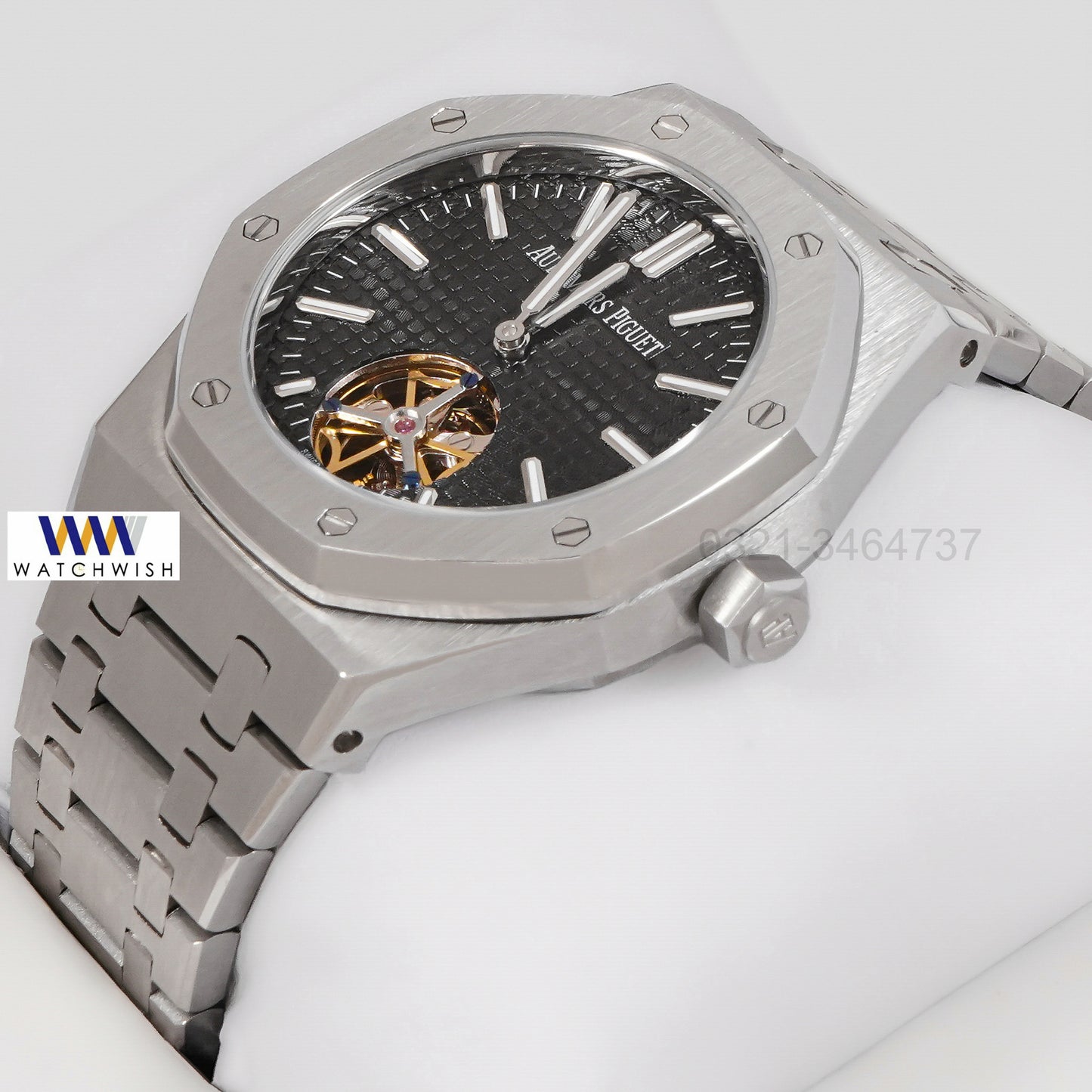 Latest Collection Tourbillon Silver With Black Dial Automatic Watch