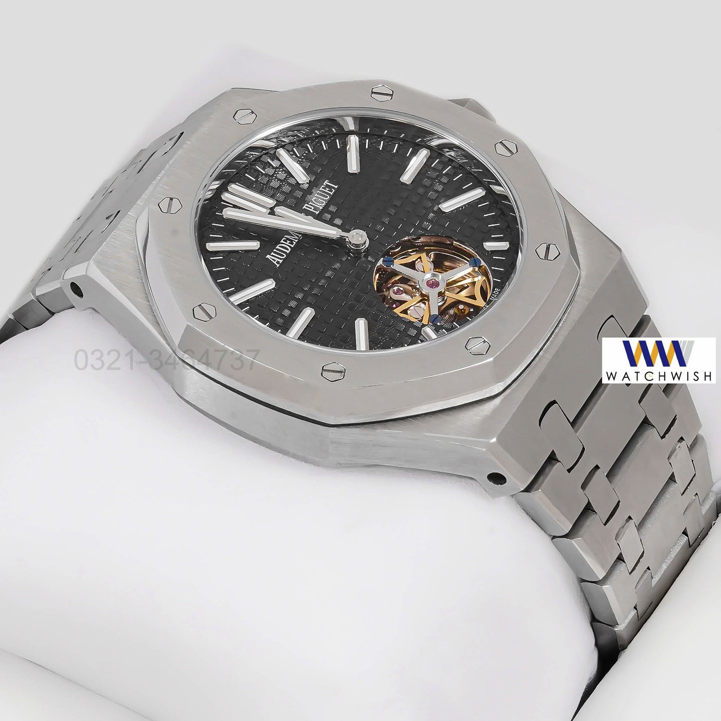 Latest Collection Tourbillon Silver With Black Dial Automatic Watch