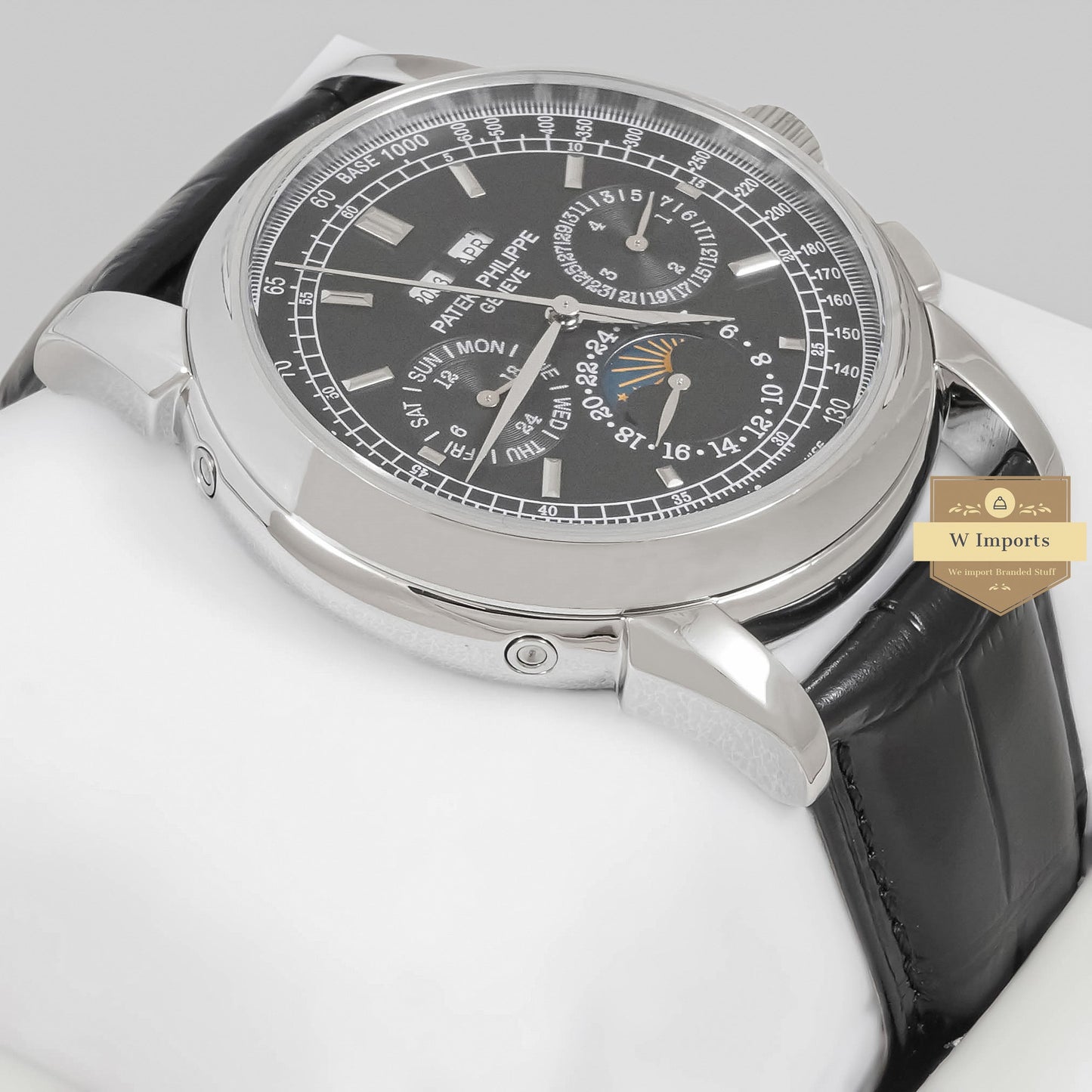 LATEST COLLECTION CHRONOGRAPH SILVER CASE WITH BLACK DIAL & LEATHER STRAP