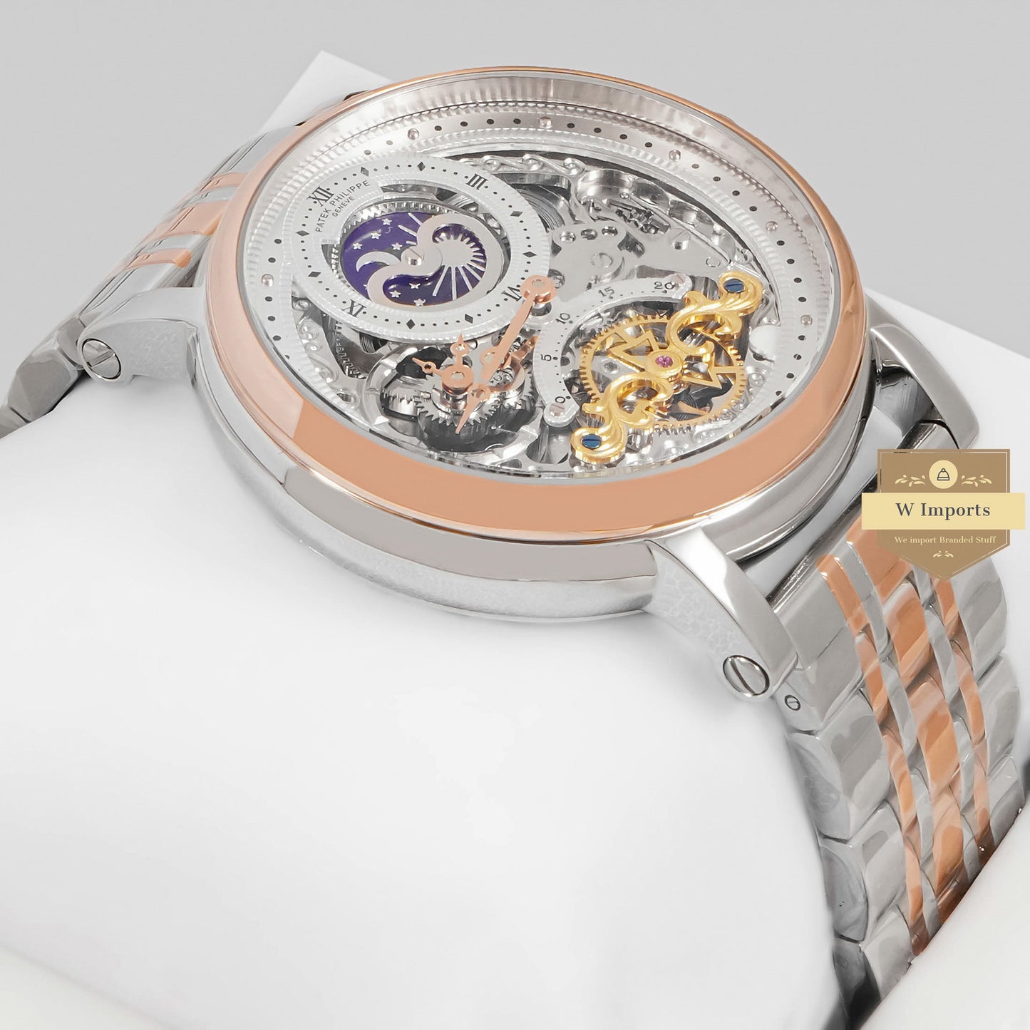 LATEST COLLECTION TOURBILLON TWO TONE ROSE GOLD WITH WHITE SKELETON DIAL