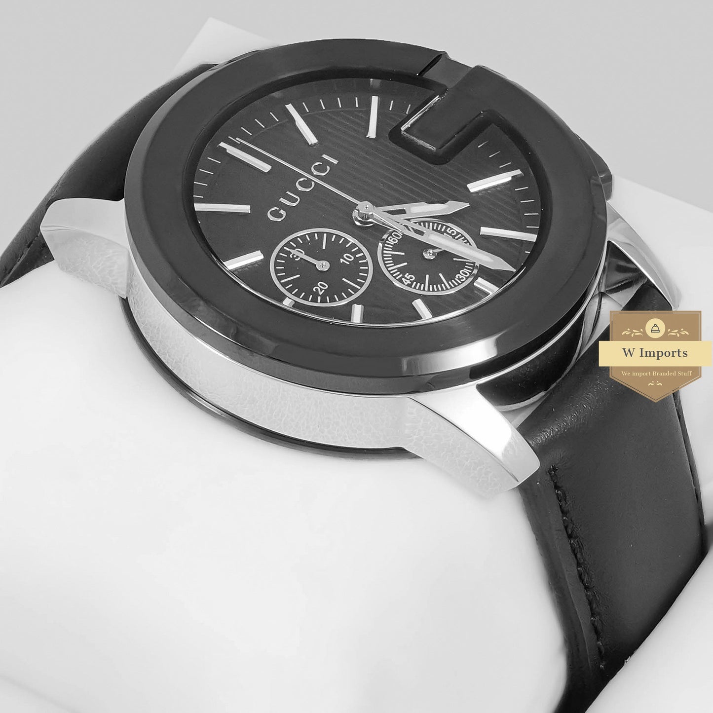 LATEST COLLECTION CHRONOGRAPH SILVER CASE WITH BLACK DIAL & LEATHER STRAP