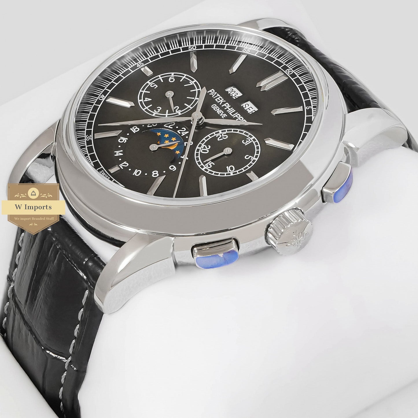 LATEST COLLECTION CHRONOGRAPH SILVER CASE WITH BLACK DIAL & LEATHER STRAP