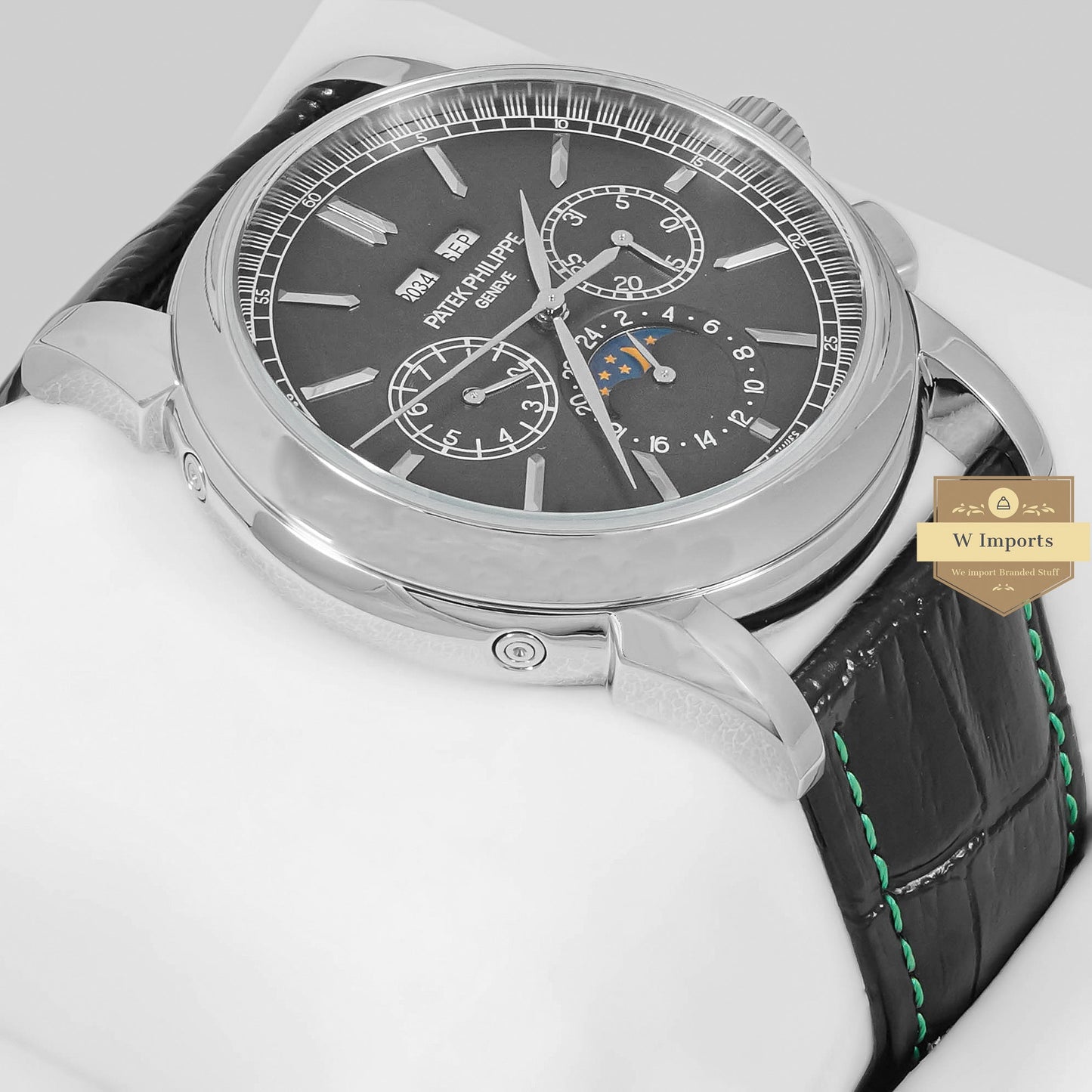 LATEST COLLECTION CHRONOGRAPH SILVER CASE WITH BLACK DIAL & LEATHER STRAP