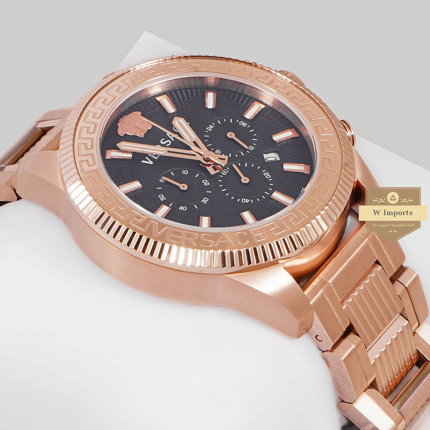 LATEST COLLECTION CHRONOGRAPH ROSE GOLD WITH BLACK DIAL CHAIN WATCH