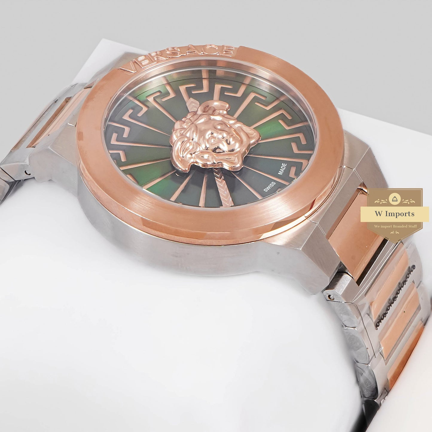 LATEST COLLECTION TWO TONE ROSE GOLD WITH GREEN DIAL CHAIN WATCH